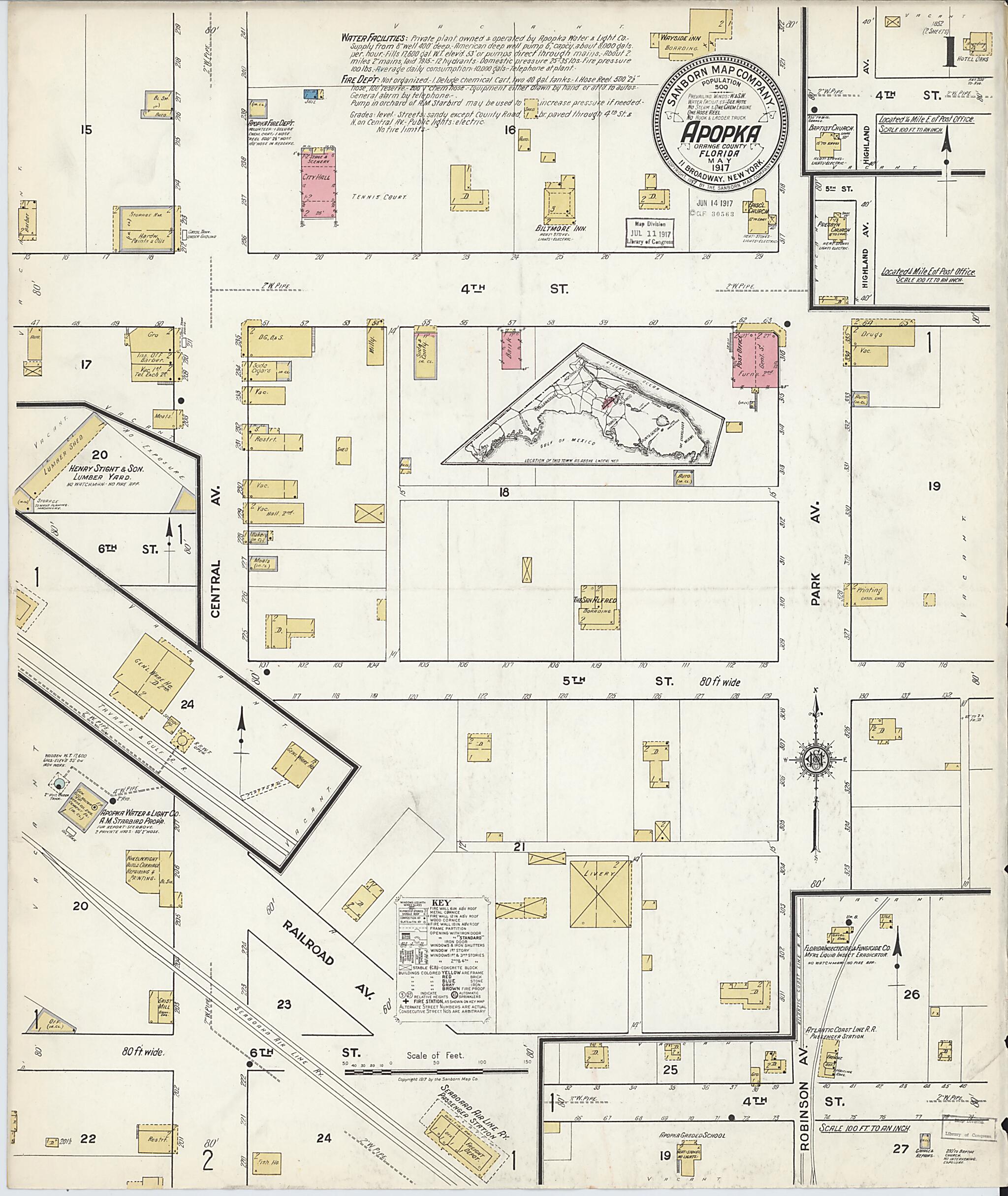 This old map of Apopka, Orange County, Florida was created by Sanborn Map Company in 1917