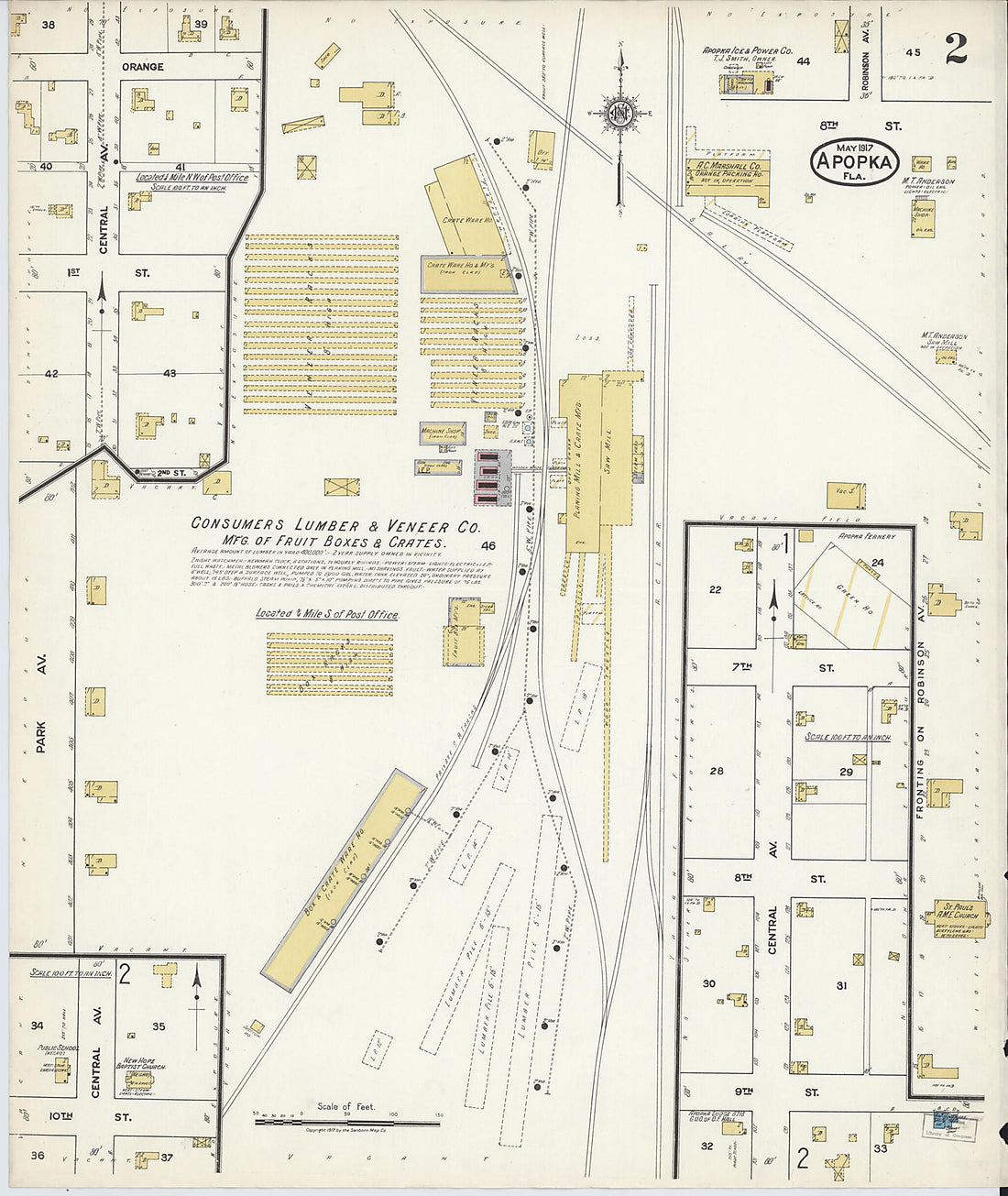This old map of Apopka, Orange County, Florida was created by Sanborn Map Company in 1917