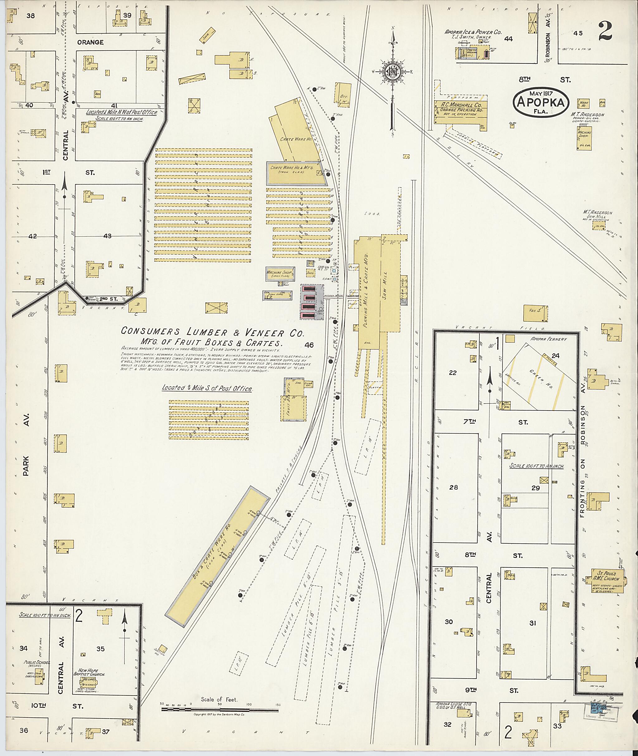 This old map of Apopka, Orange County, Florida was created by Sanborn Map Company in 1917