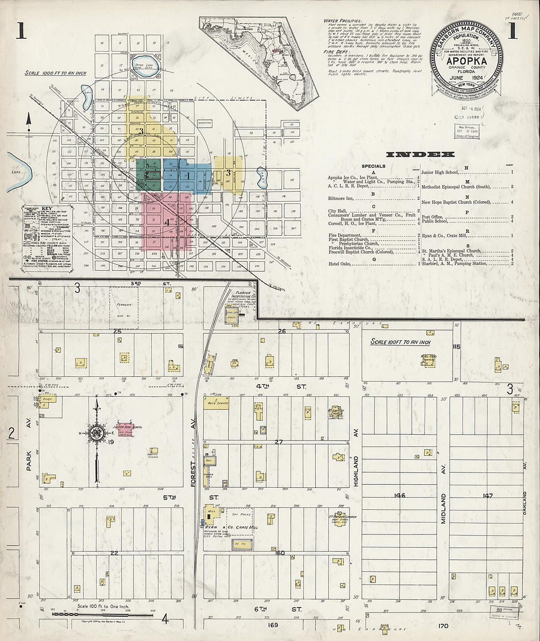 This old map of Apopka, Orange County, Florida was created by Sanborn Map Company in 1924