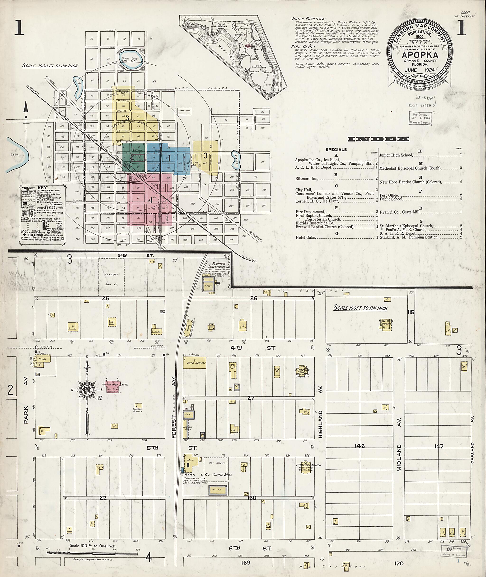 This old map of Apopka, Orange County, Florida was created by Sanborn Map Company in 1924