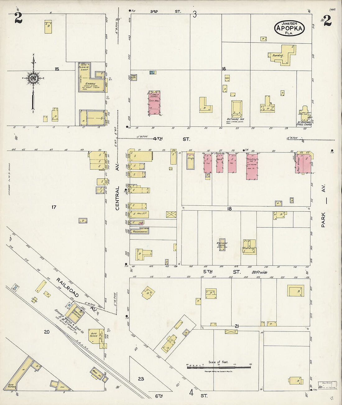 This old map of Apopka, Orange County, Florida was created by Sanborn Map Company in 1924