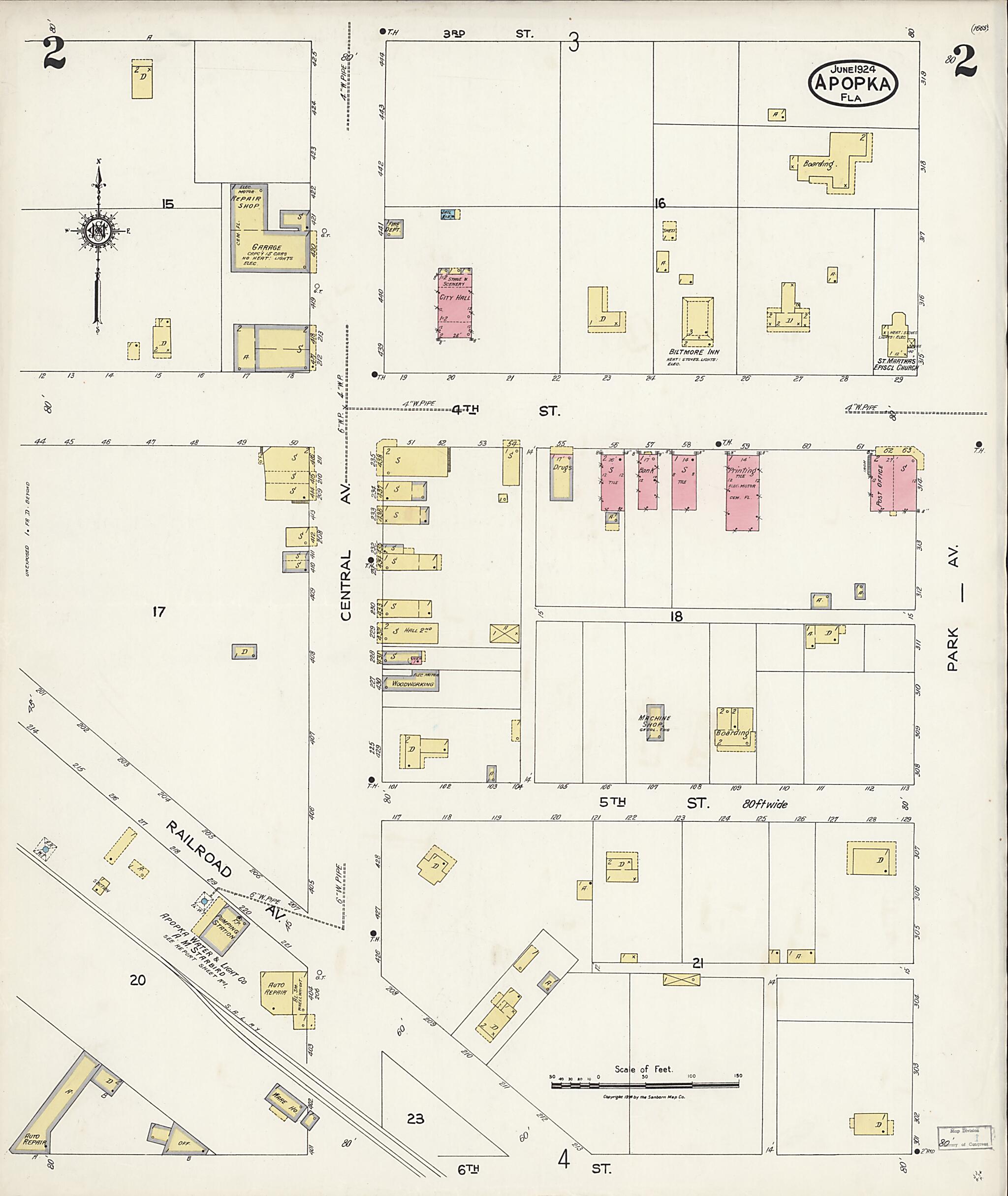 This old map of Apopka, Orange County, Florida was created by Sanborn Map Company in 1924