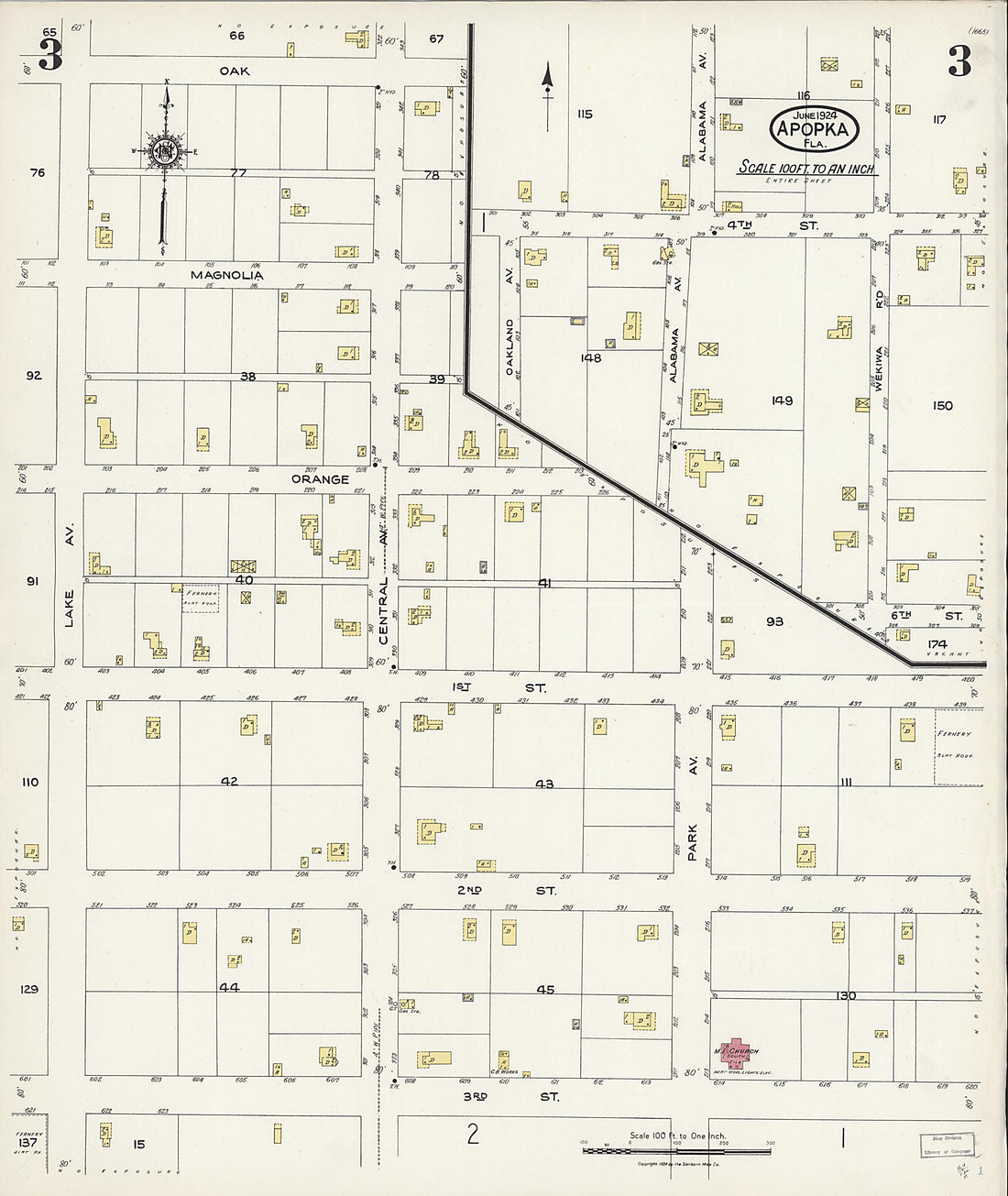 This old map of Apopka, Orange County, Florida was created by Sanborn Map Company in 1924