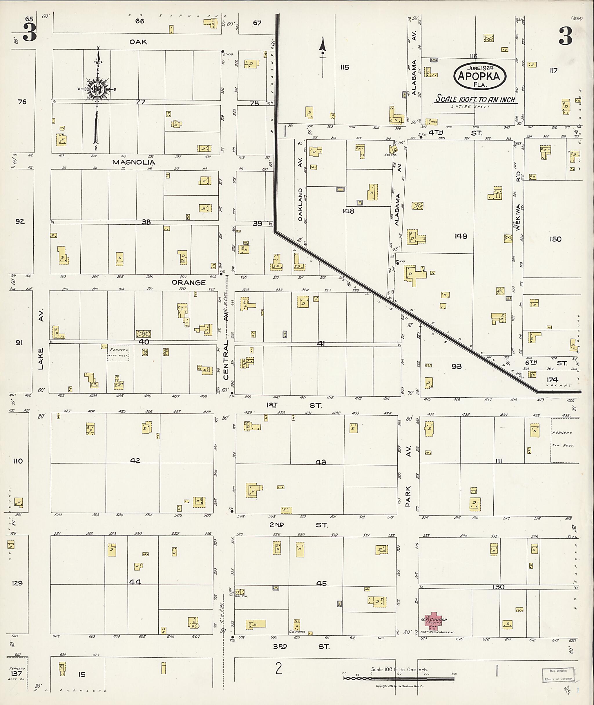 This old map of Apopka, Orange County, Florida was created by Sanborn Map Company in 1924