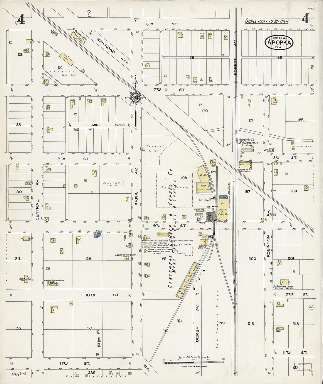 This old map of Apopka, Orange County, Florida was created by Sanborn Map Company in 1924