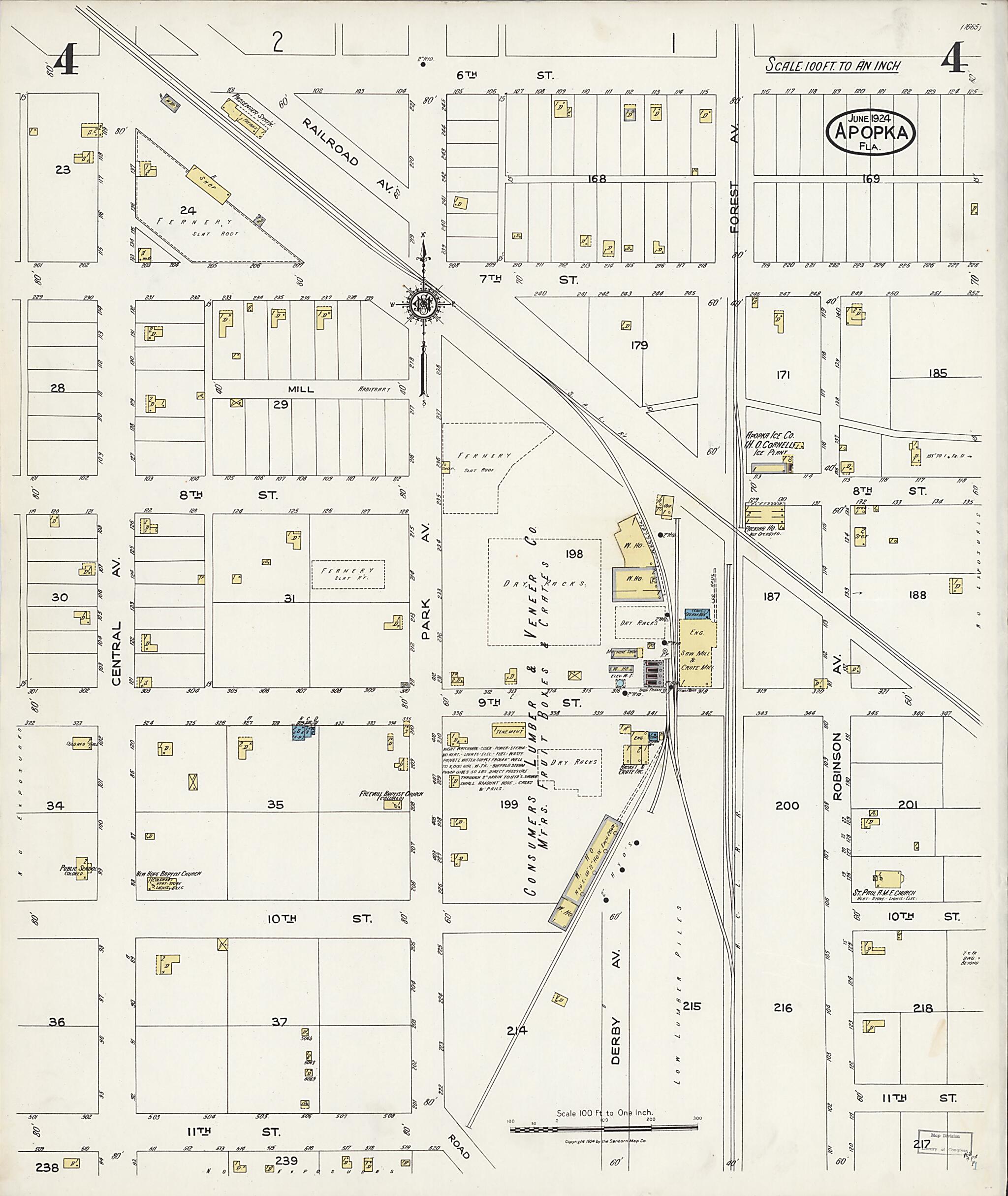 This old map of Apopka, Orange County, Florida was created by Sanborn Map Company in 1924