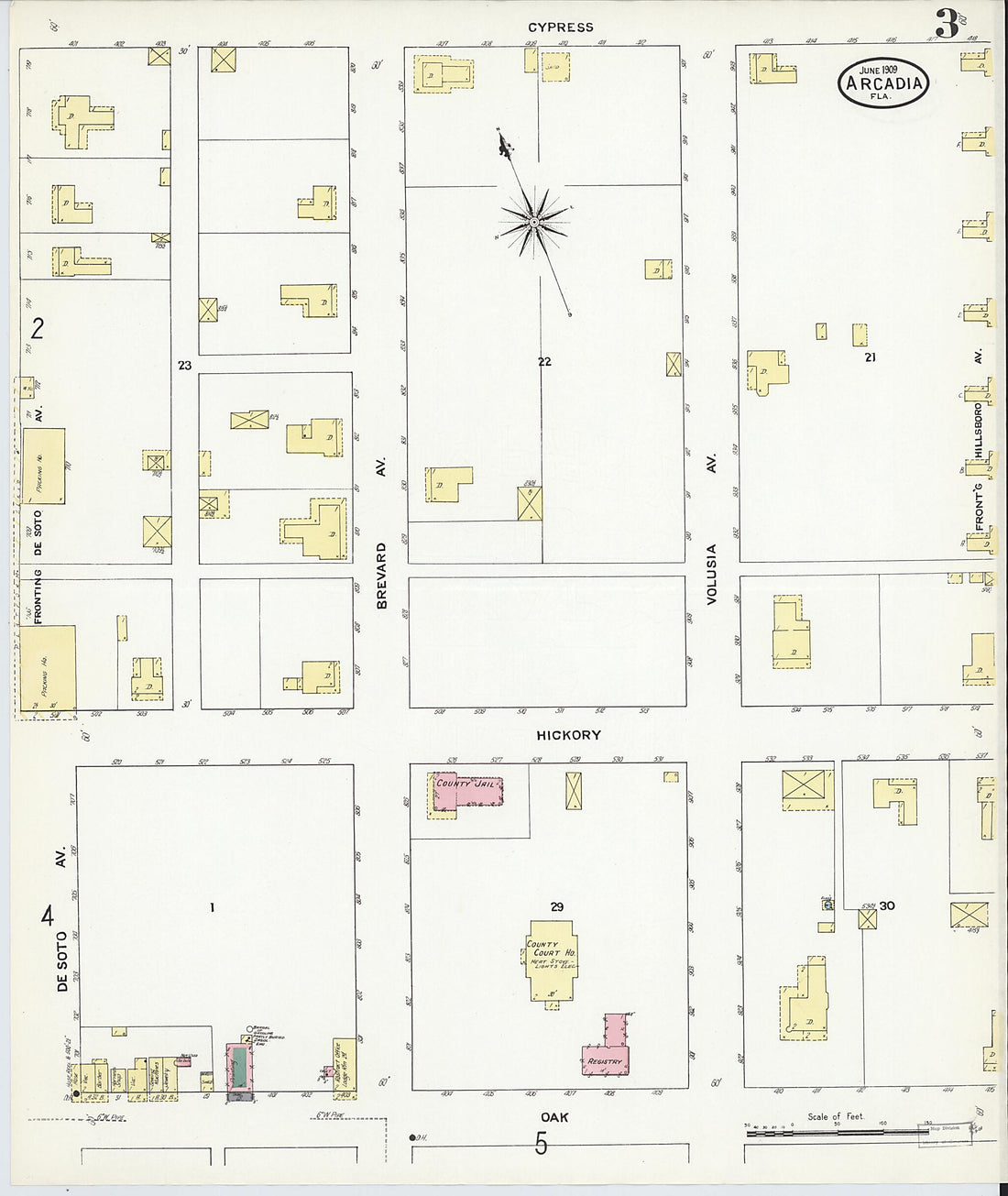 This old map of Arcadia, Desoto County, Florida was created by Sanborn Map Company in 1909