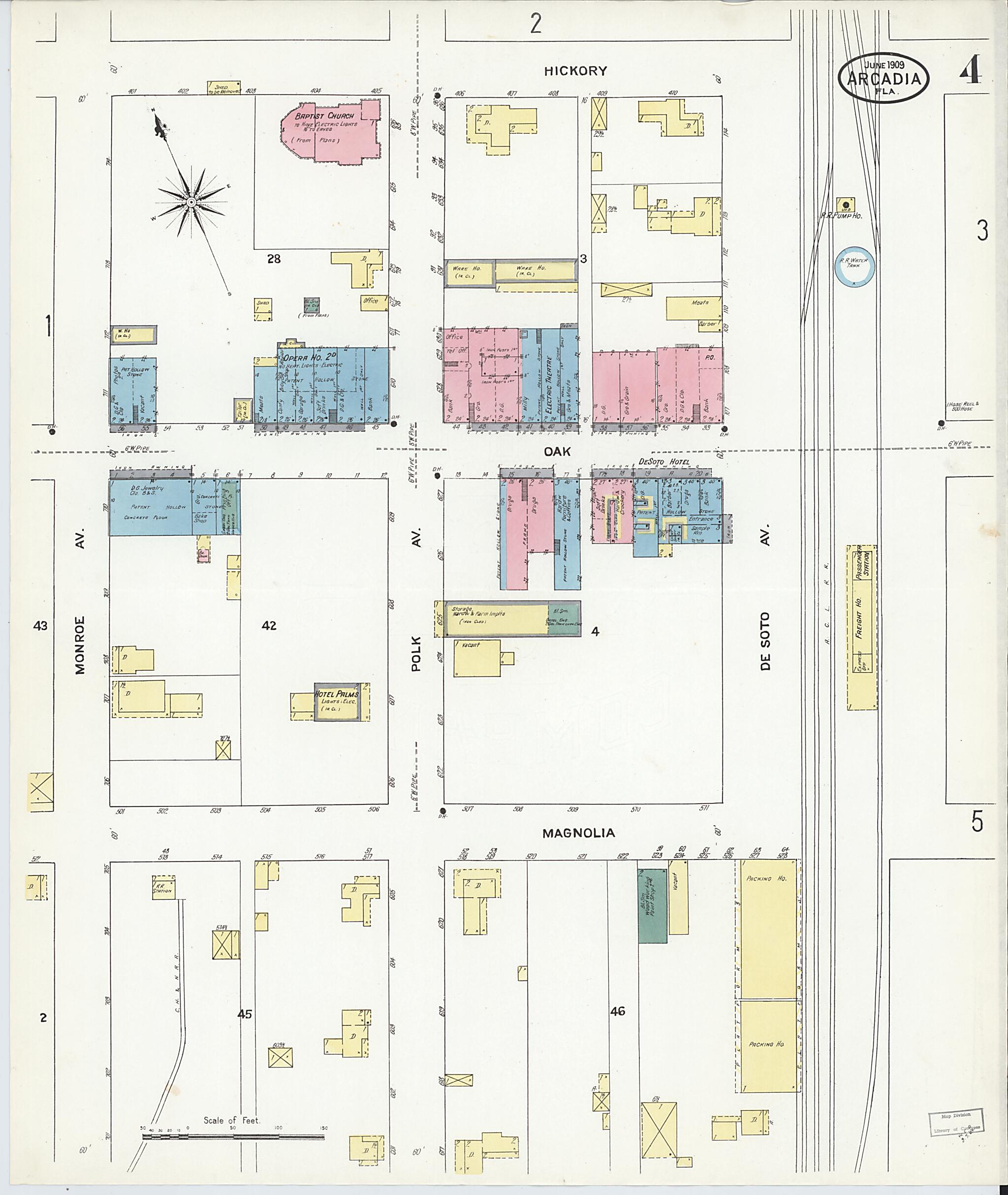 This old map of Arcadia, Desoto County, Florida was created by Sanborn Map Company in 1909