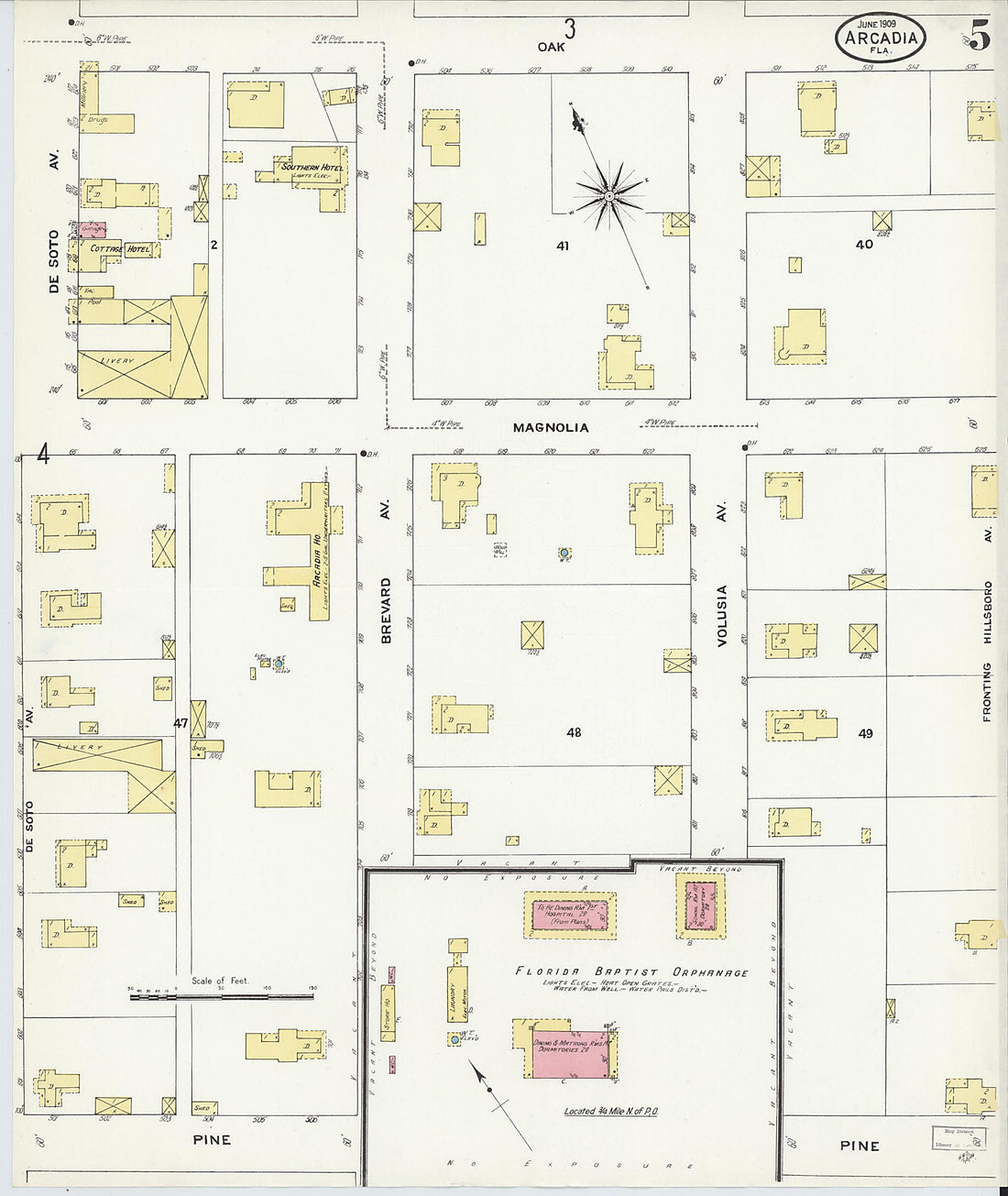 This old map of Arcadia, Desoto County, Florida was created by Sanborn Map Company in 1909