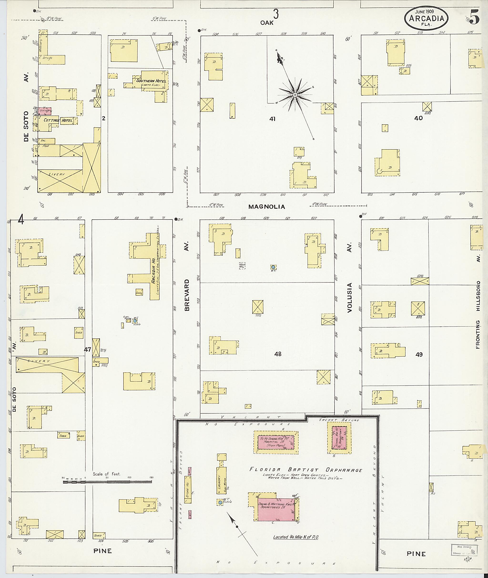 This old map of Arcadia, Desoto County, Florida was created by Sanborn Map Company in 1909