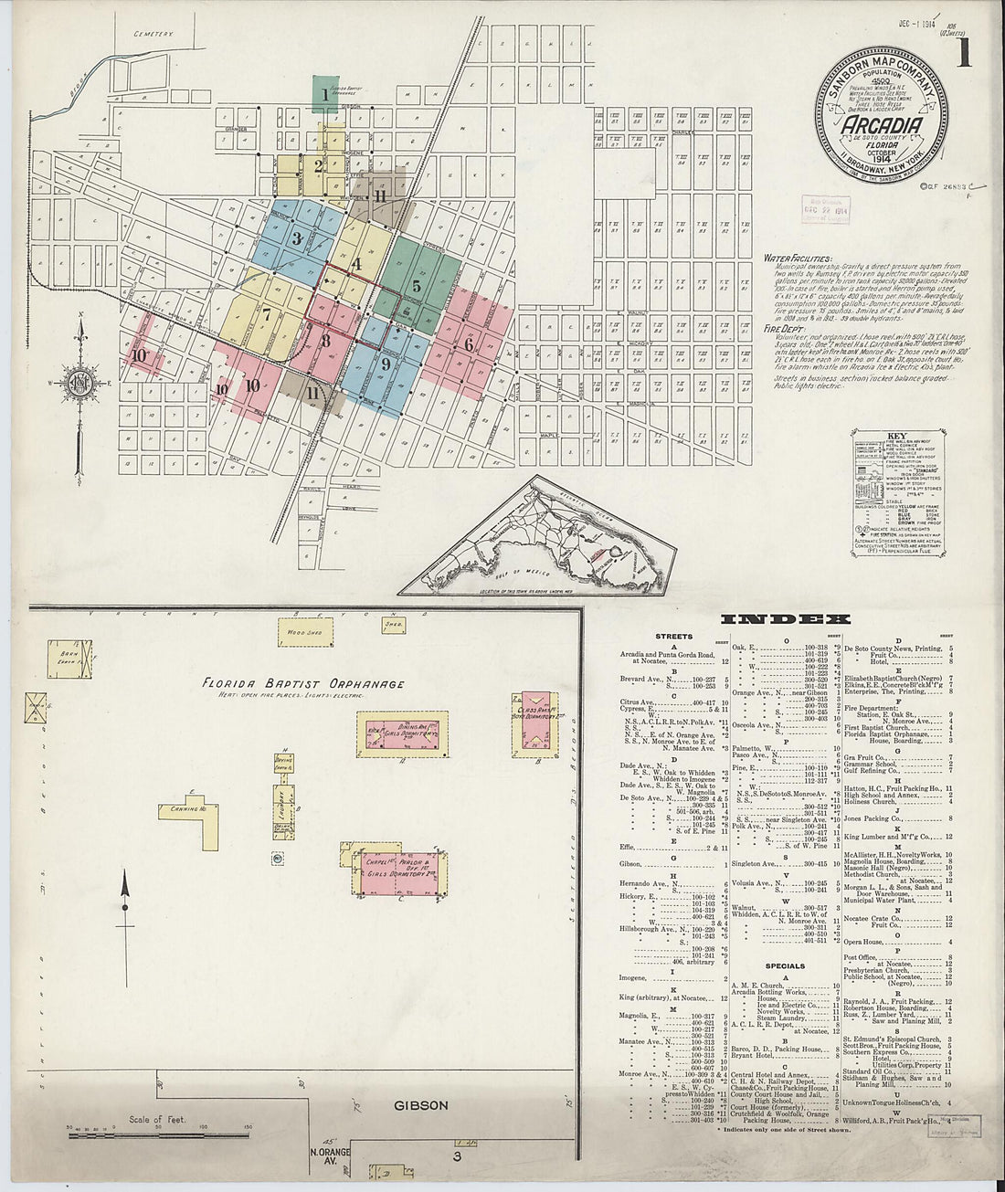 This old map of Arcadia, Desoto County, Florida was created by Sanborn Map Company in 1914