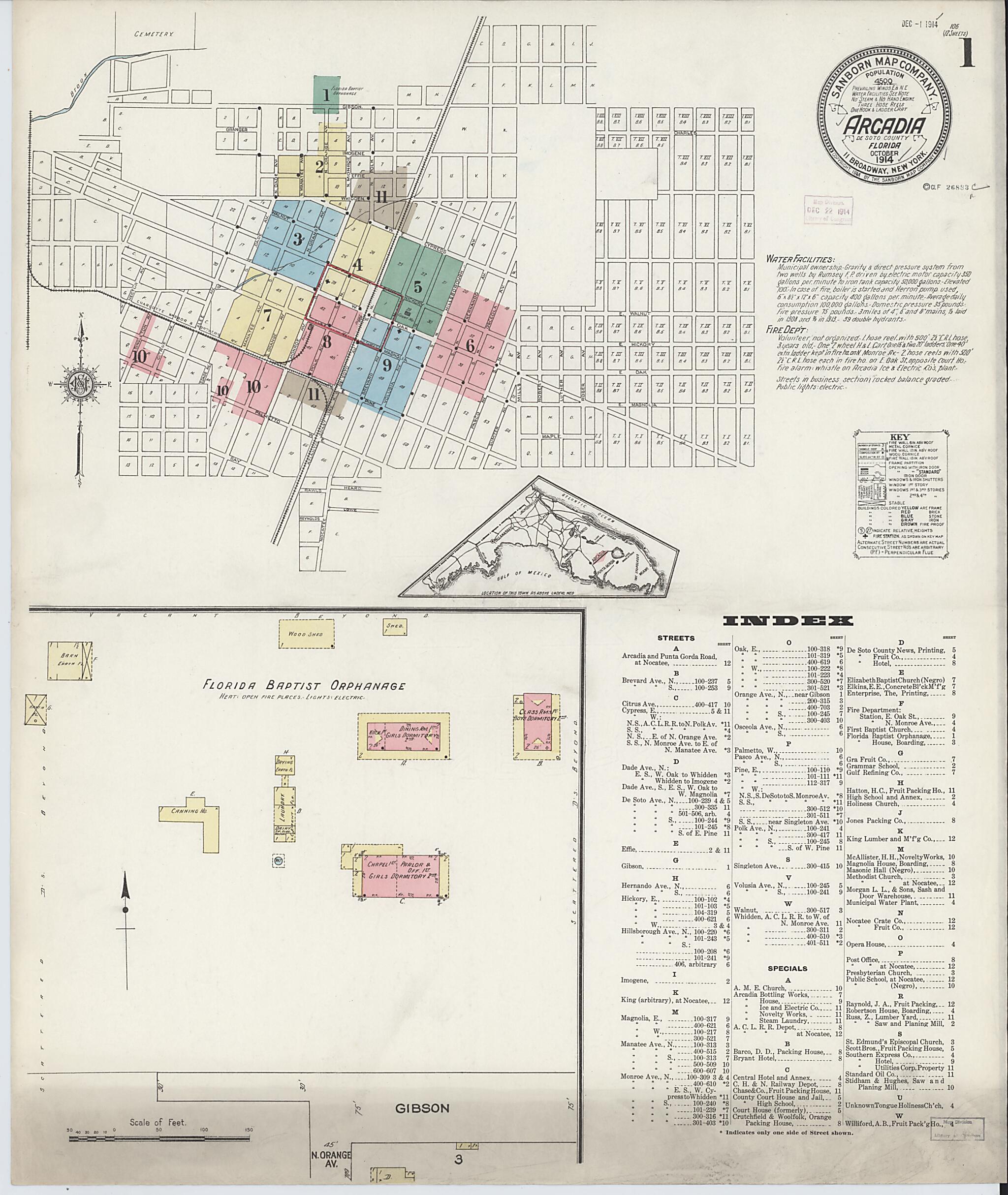 This old map of Arcadia, Desoto County, Florida was created by Sanborn Map Company in 1914