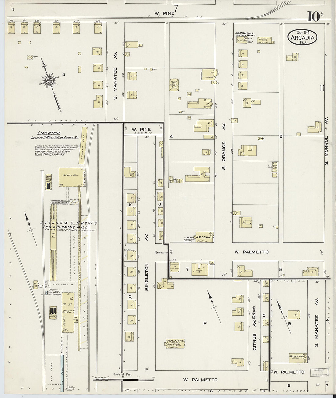 This old map of Arcadia, Desoto County, Florida was created by Sanborn Map Company in 1914