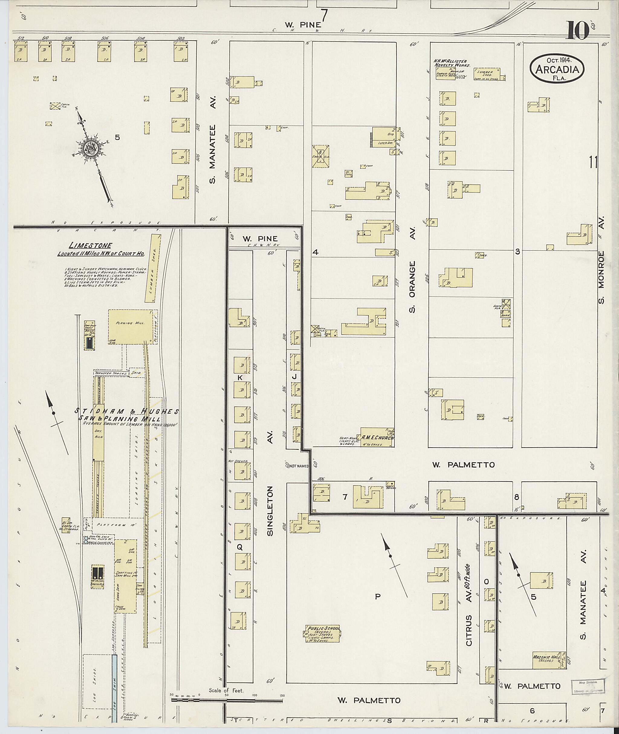 This old map of Arcadia, Desoto County, Florida was created by Sanborn Map Company in 1914