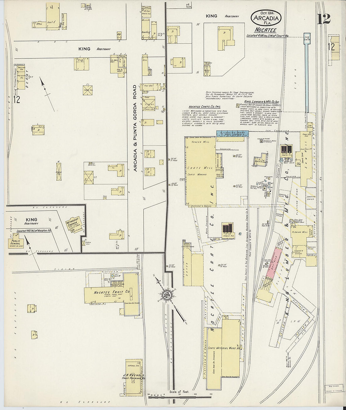 This old map of Arcadia, Desoto County, Florida was created by Sanborn Map Company in 1914