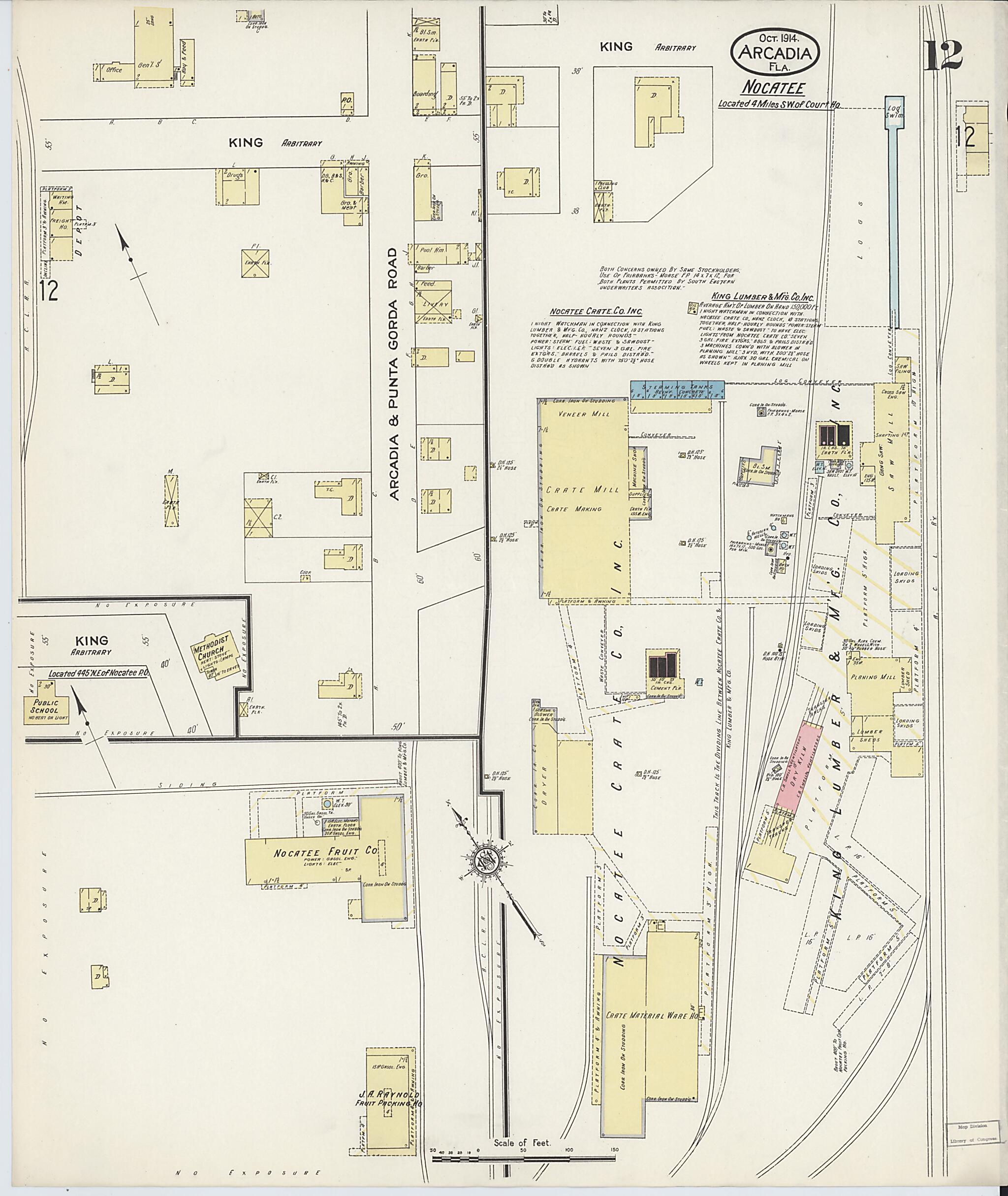 This old map of Arcadia, Desoto County, Florida was created by Sanborn Map Company in 1914
