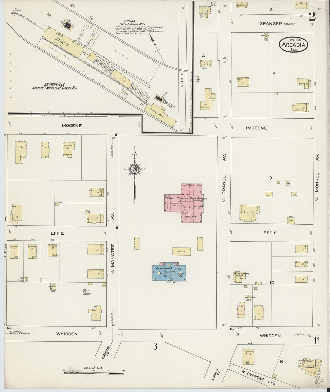This old map of Arcadia, Desoto County, Florida was created by Sanborn Map Company in 1914