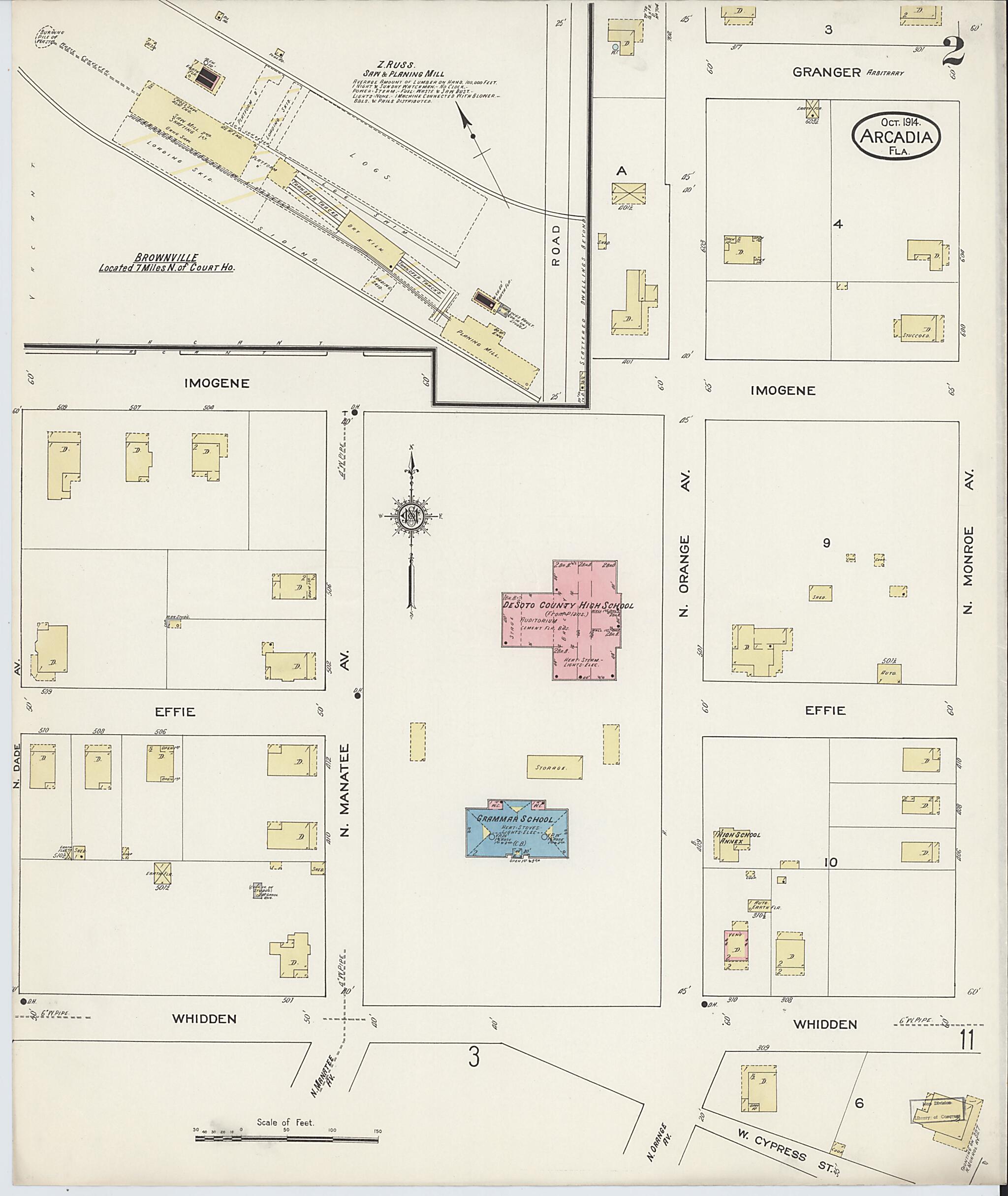 This old map of Arcadia, Desoto County, Florida was created by Sanborn Map Company in 1914