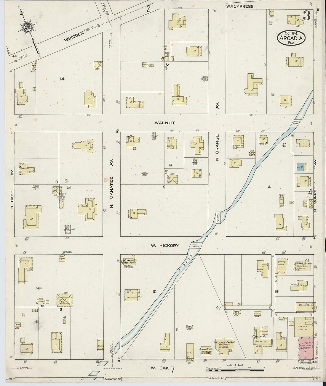 This old map of Arcadia, Desoto County, Florida was created by Sanborn Map Company in 1914