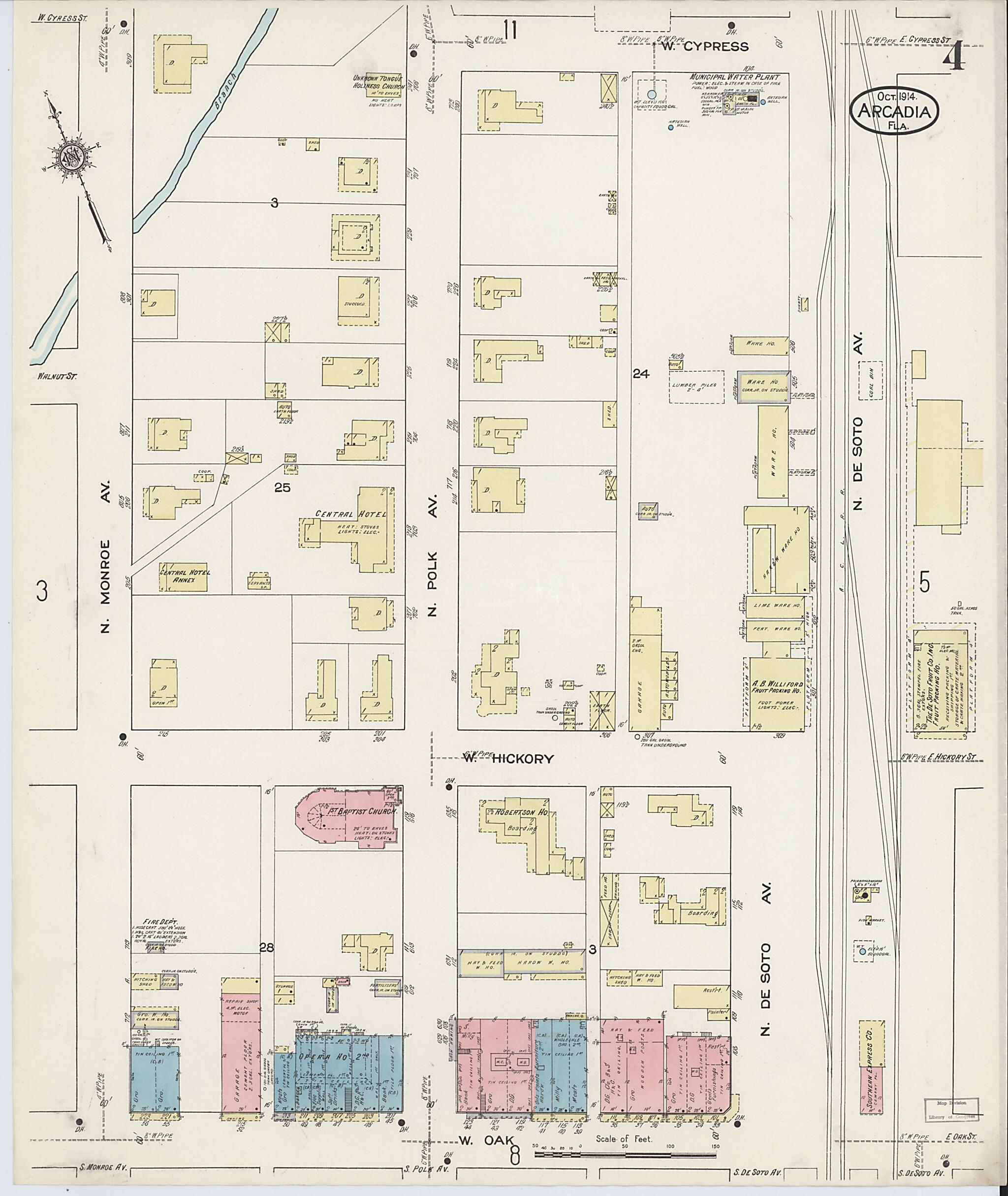 This old map of Arcadia, Desoto County, Florida was created by Sanborn Map Company in 1914
