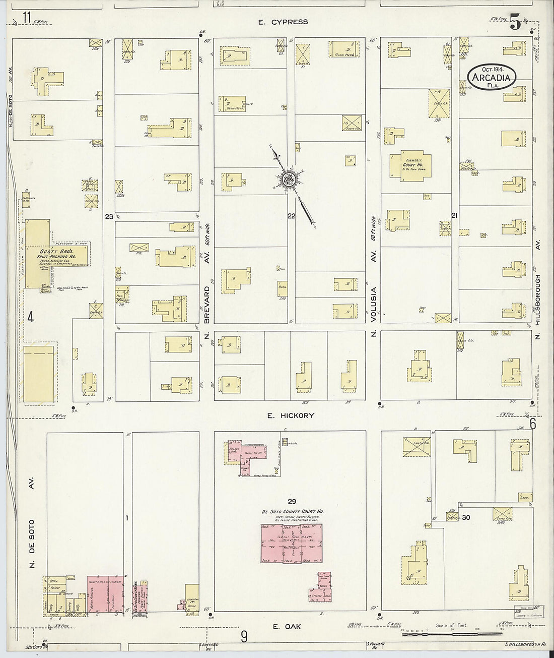 This old map of Arcadia, Desoto County, Florida was created by Sanborn Map Company in 1914