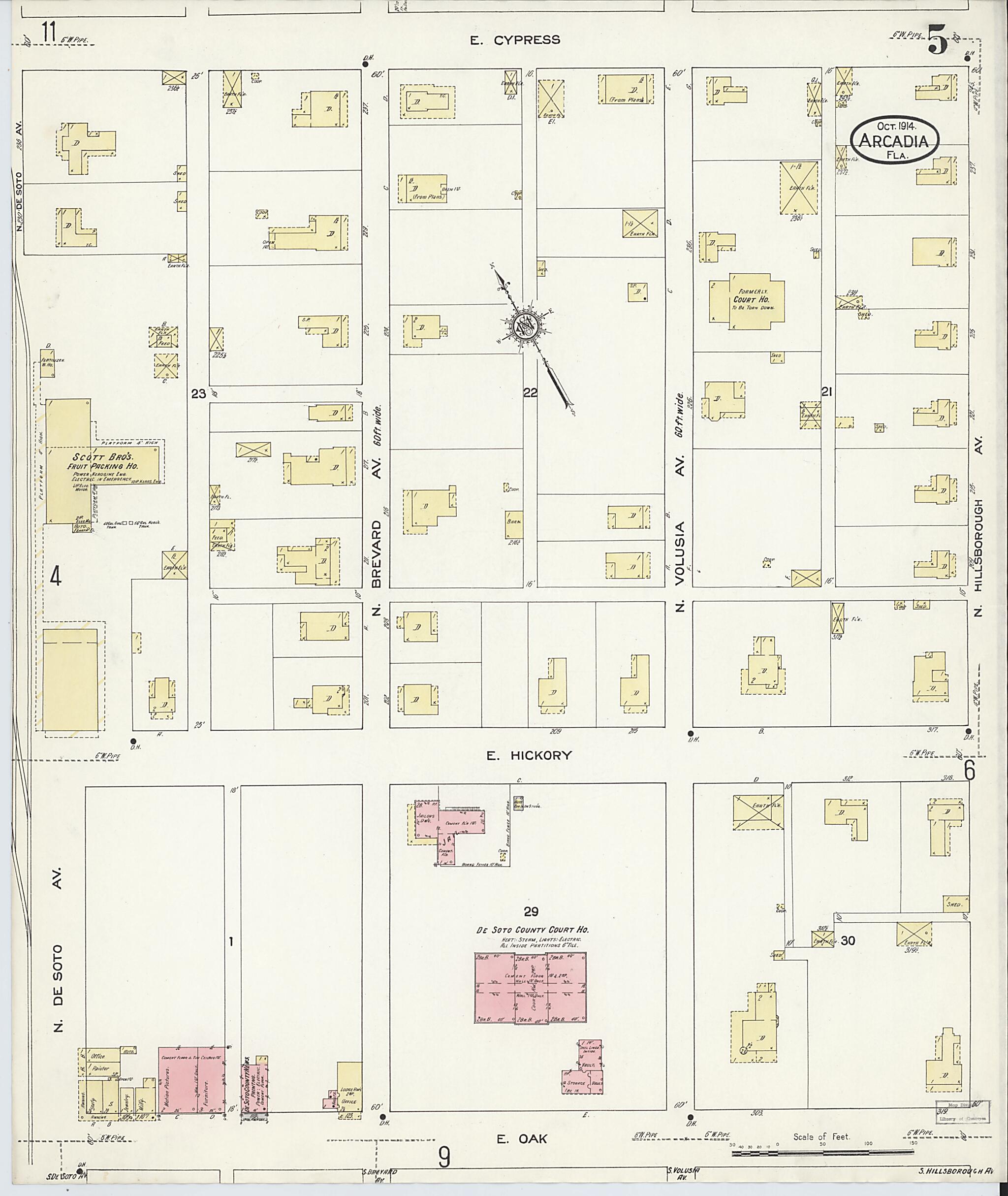 This old map of Arcadia, Desoto County, Florida was created by Sanborn Map Company in 1914