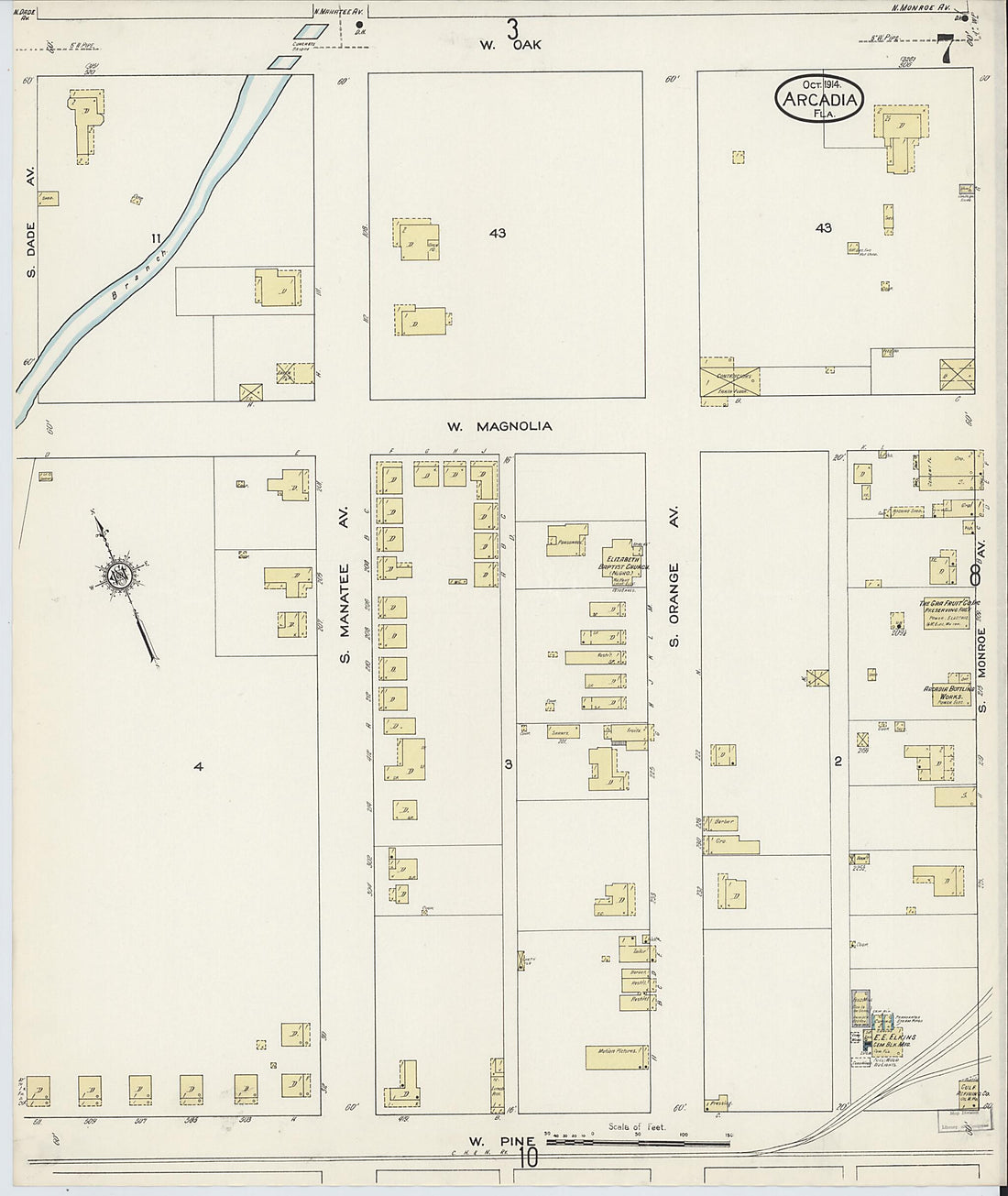 This old map of Arcadia, Desoto County, Florida was created by Sanborn Map Company in 1914
