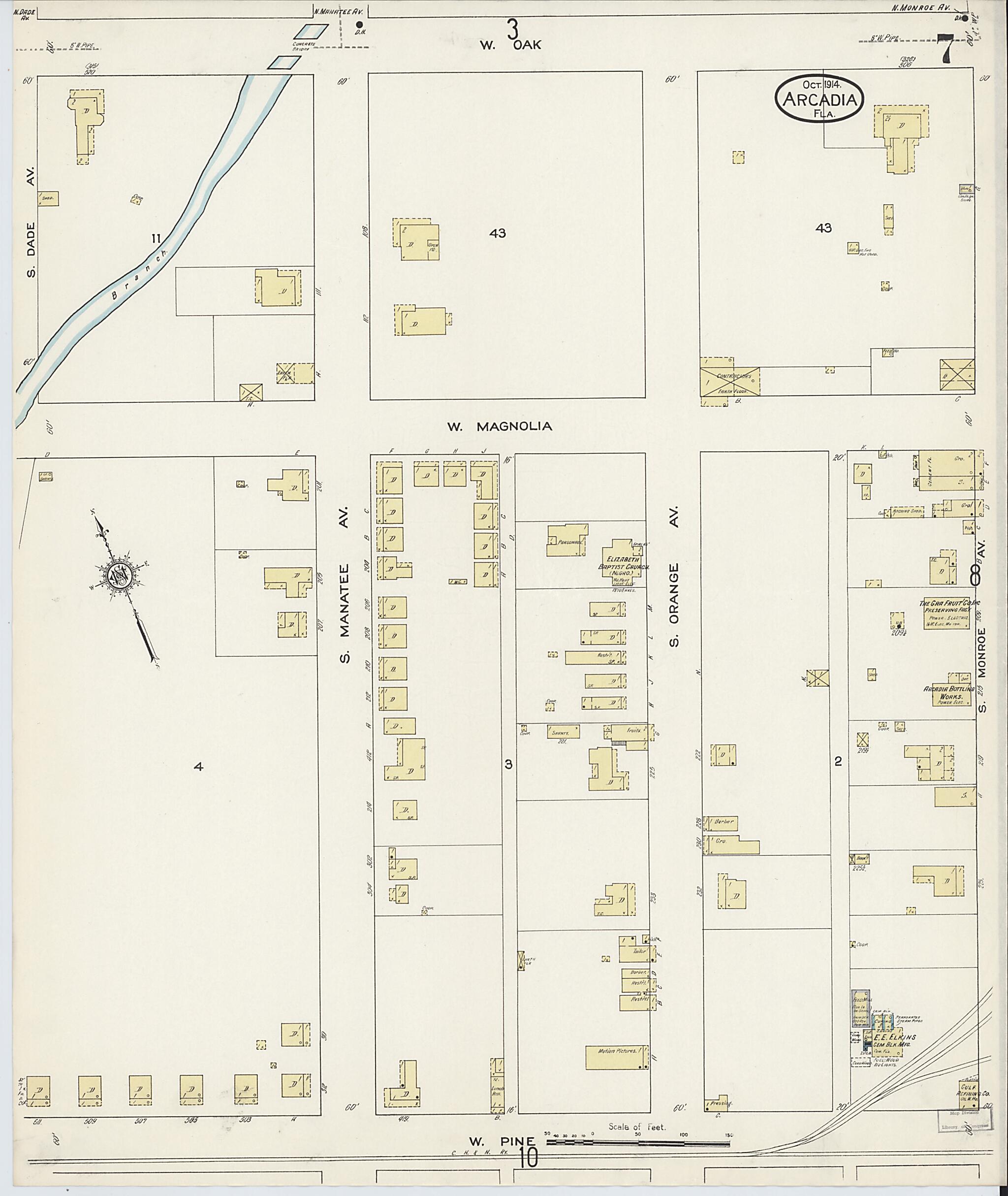 This old map of Arcadia, Desoto County, Florida was created by Sanborn Map Company in 1914