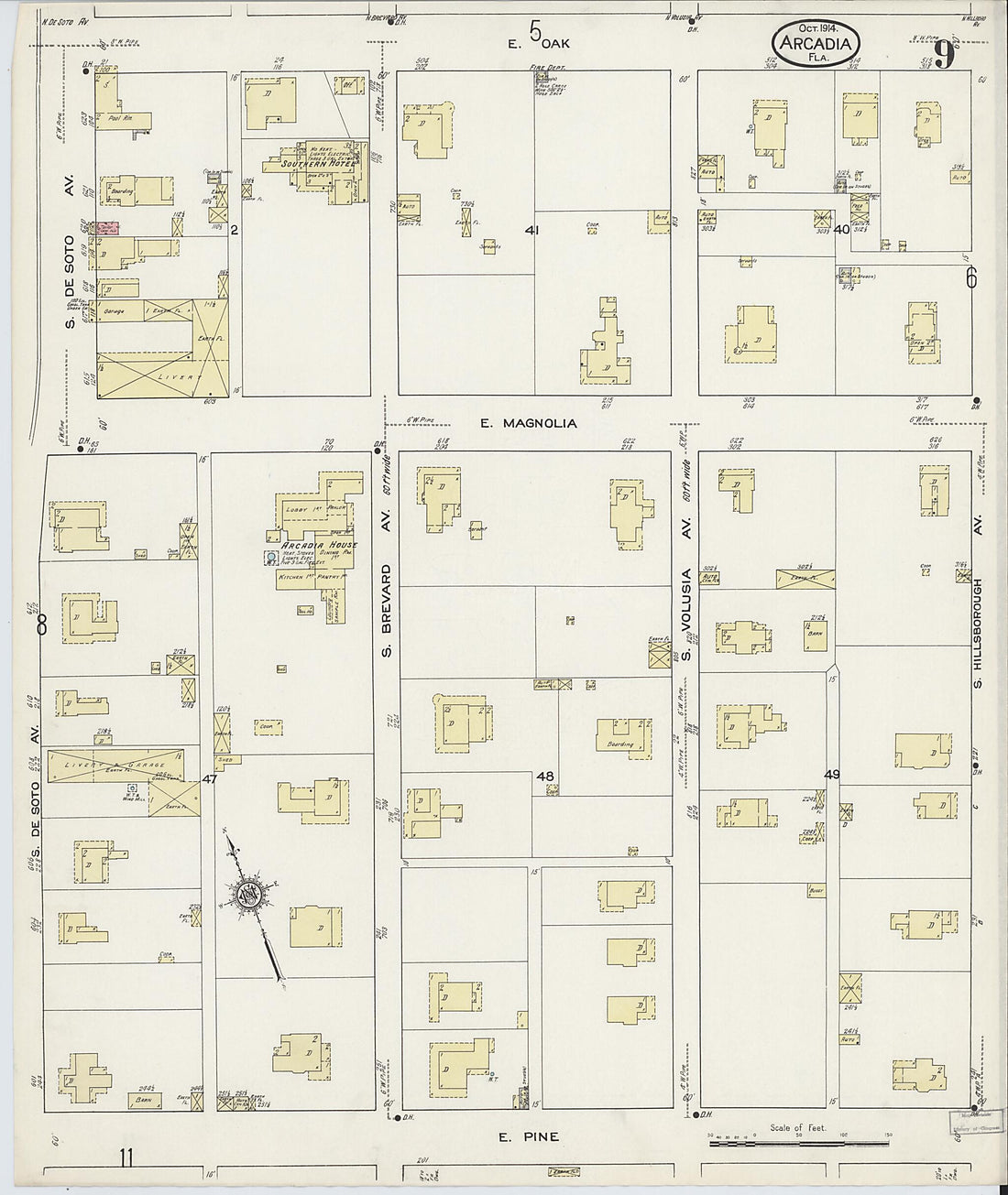 This old map of Arcadia, Desoto County, Florida was created by Sanborn Map Company in 1914