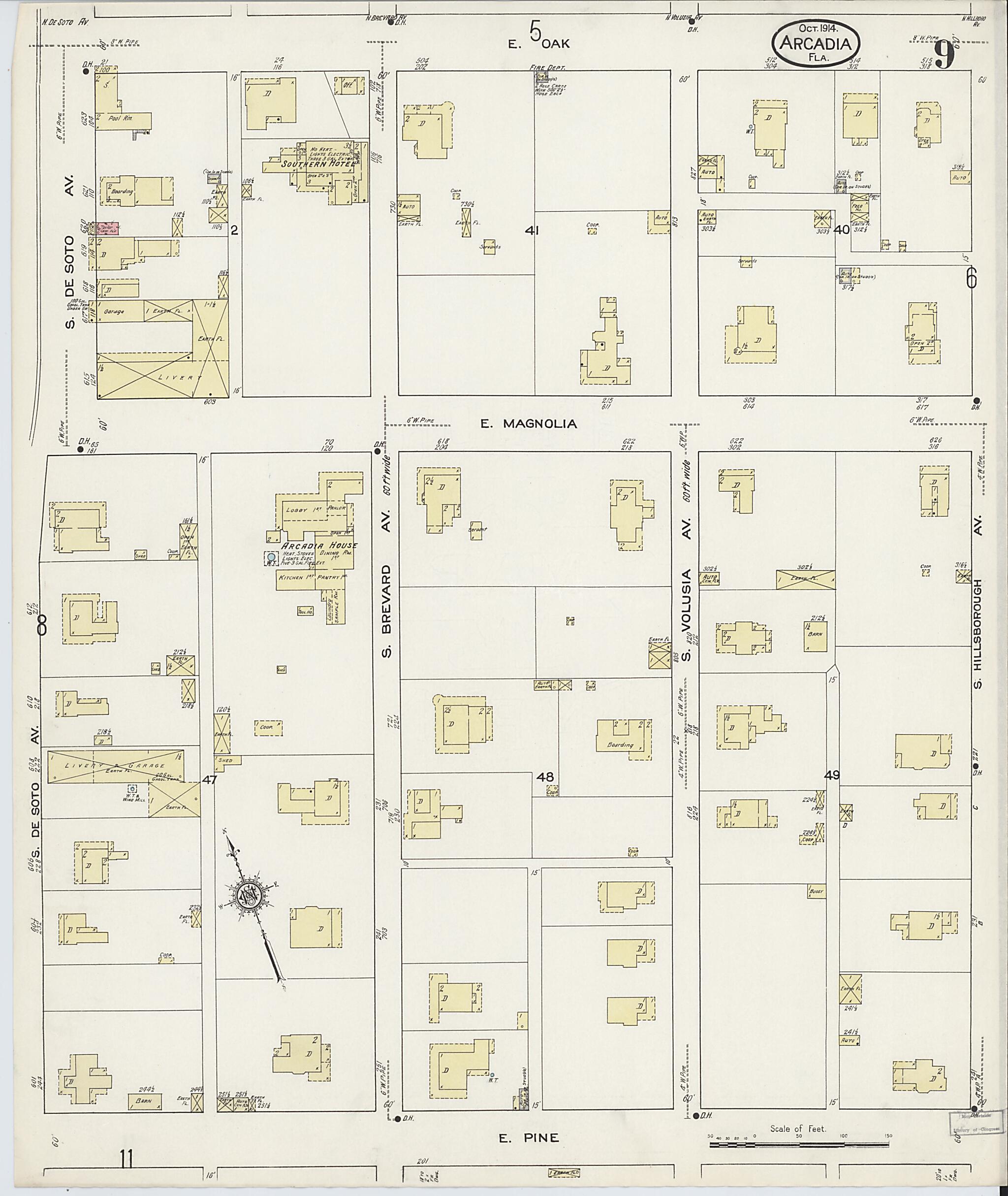 This old map of Arcadia, Desoto County, Florida was created by Sanborn Map Company in 1914