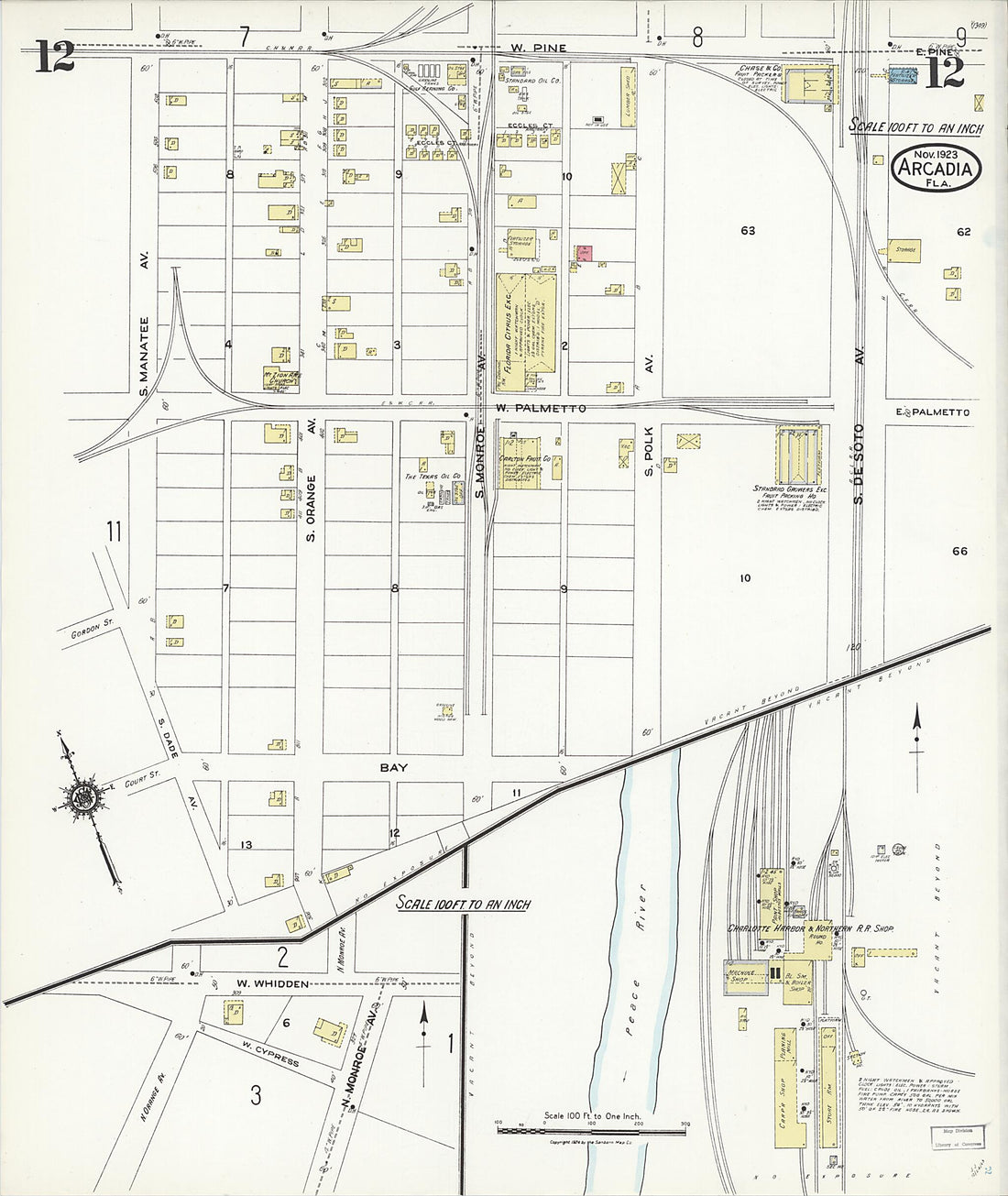 This old map of Nocatee, Desoto County, Florida was created by Sanborn Map Company in 1923