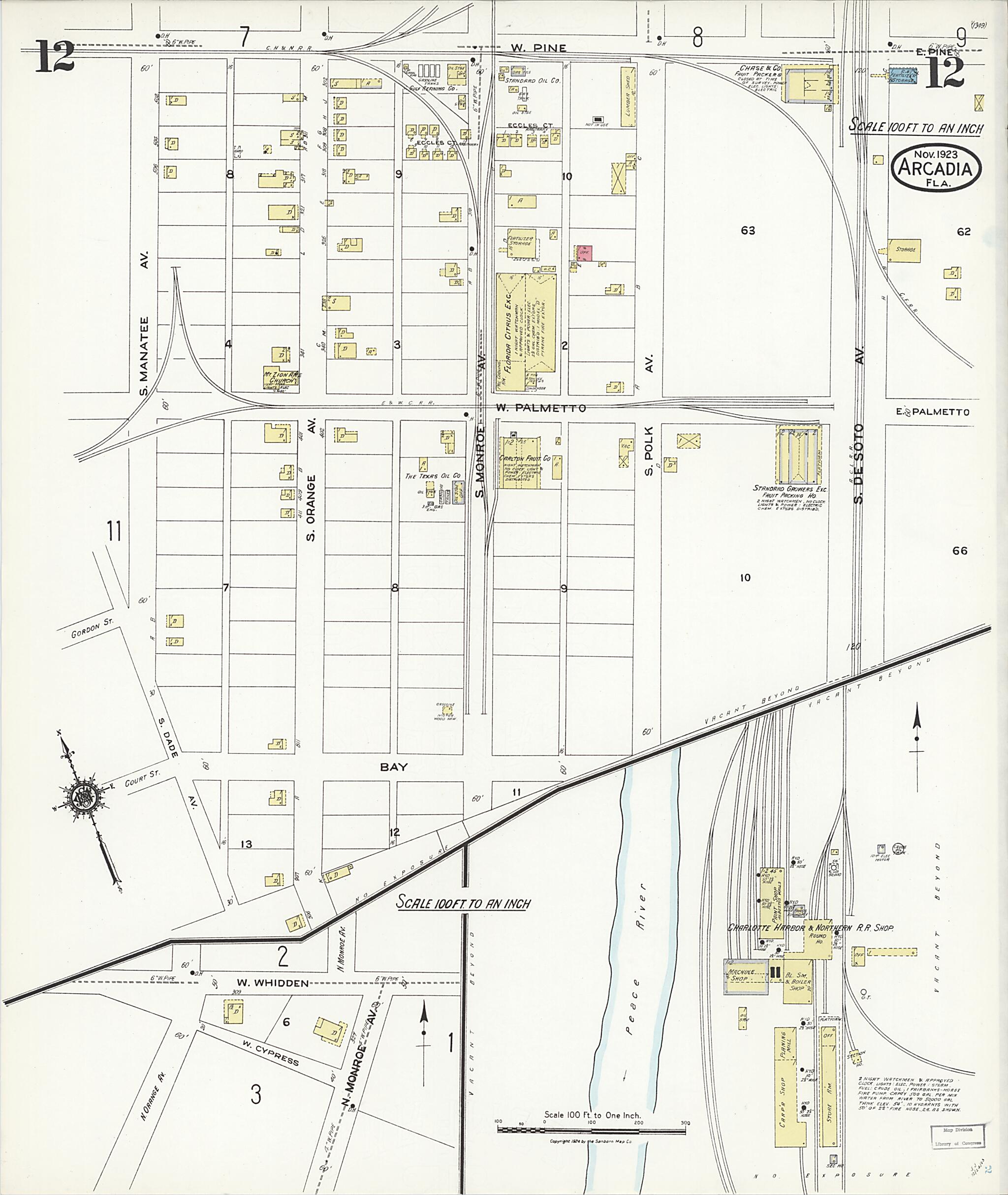 This old map of Nocatee, Desoto County, Florida was created by Sanborn Map Company in 1923