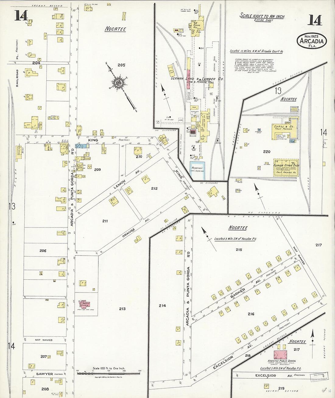This old map of Nocatee, Desoto County, Florida was created by Sanborn Map Company in 1923