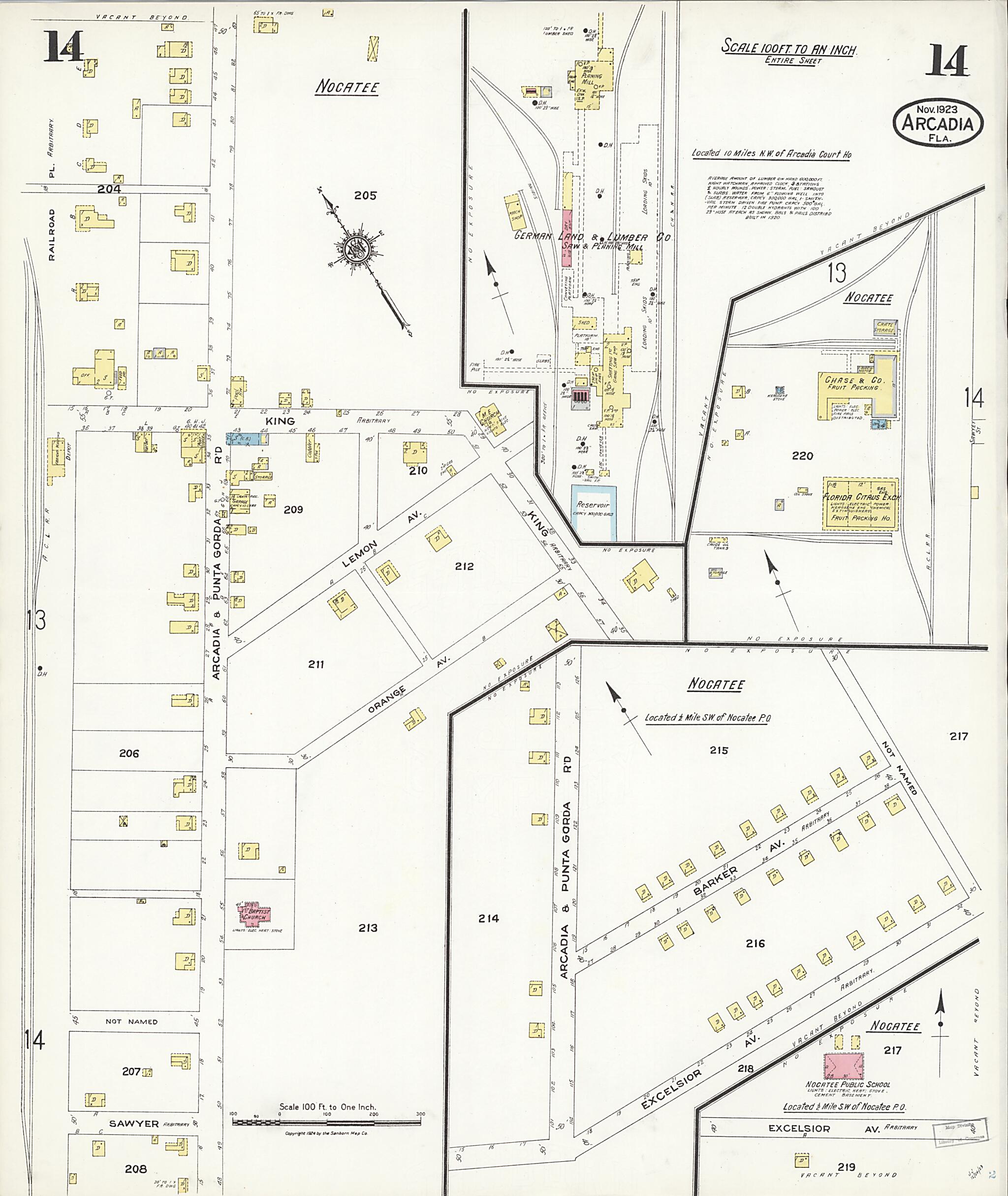 This old map of Nocatee, Desoto County, Florida was created by Sanborn Map Company in 1923
