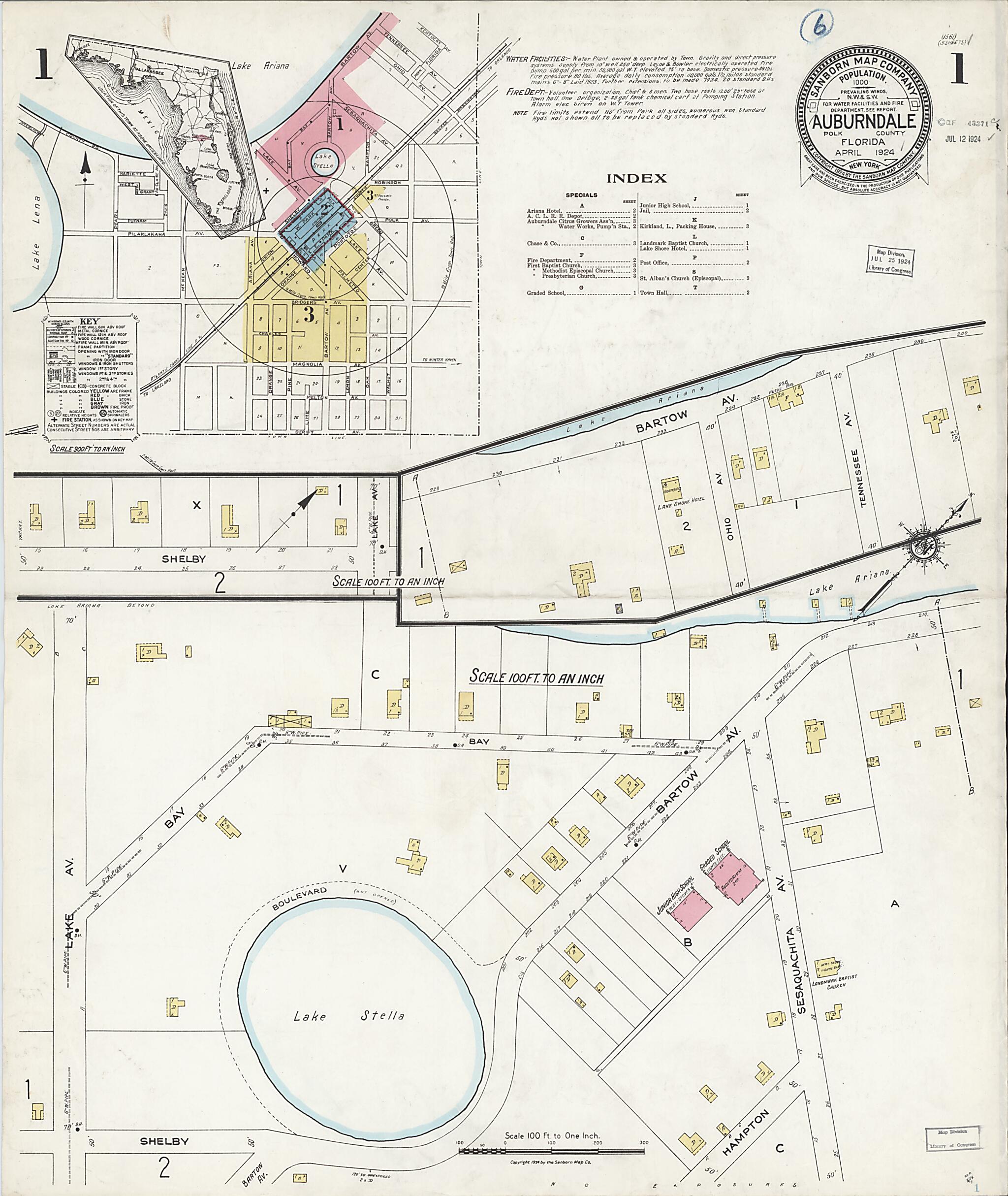 This old map of Auburndale, Polk County, Florida was created by Sanborn Map Company in 1924