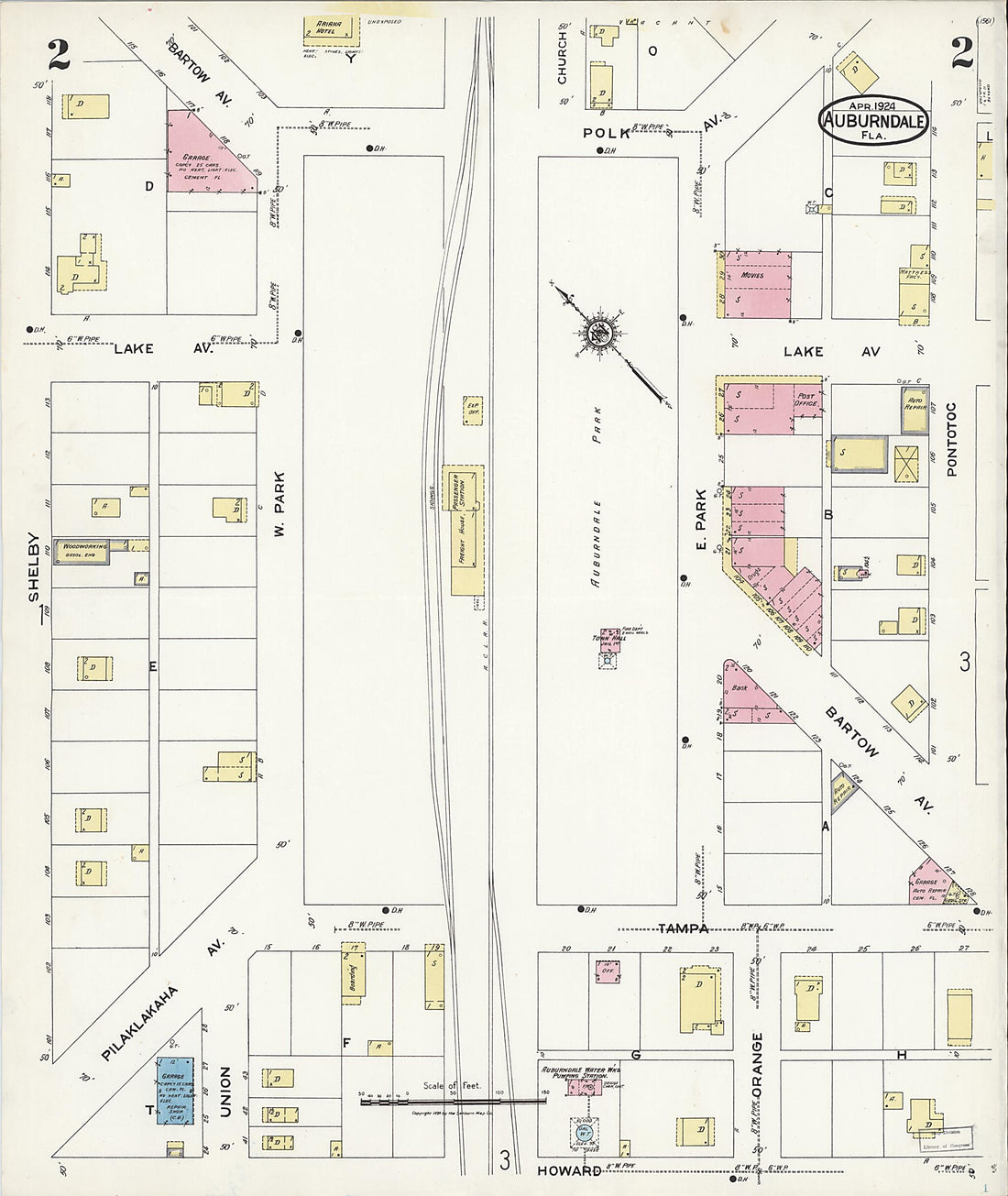 This old map of Auburndale, Polk County, Florida was created by Sanborn Map Company in 1924