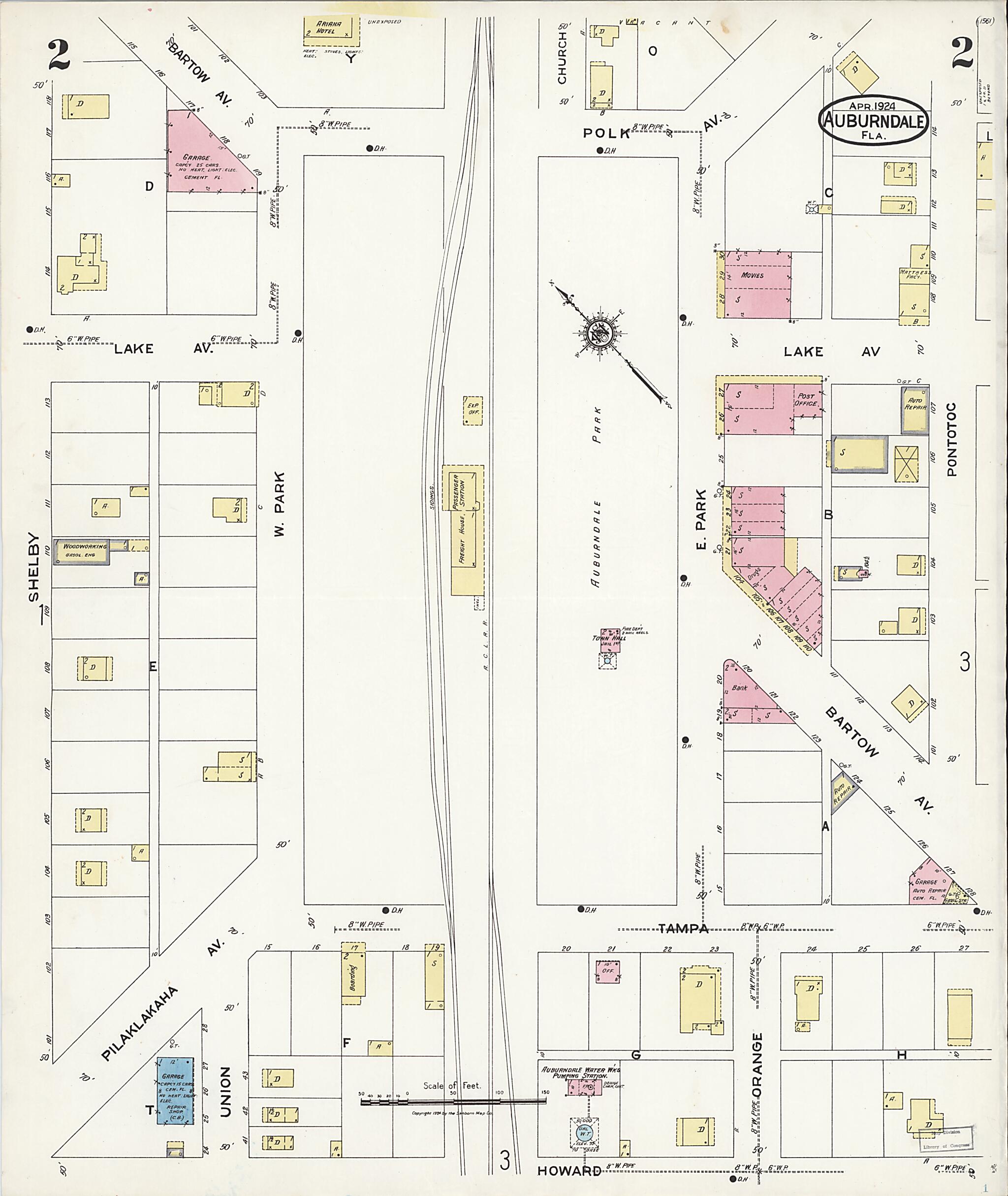 This old map of Auburndale, Polk County, Florida was created by Sanborn Map Company in 1924