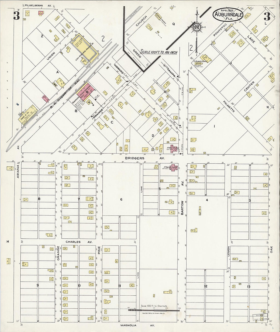 This old map of Auburndale, Polk County, Florida was created by Sanborn Map Company in 1924