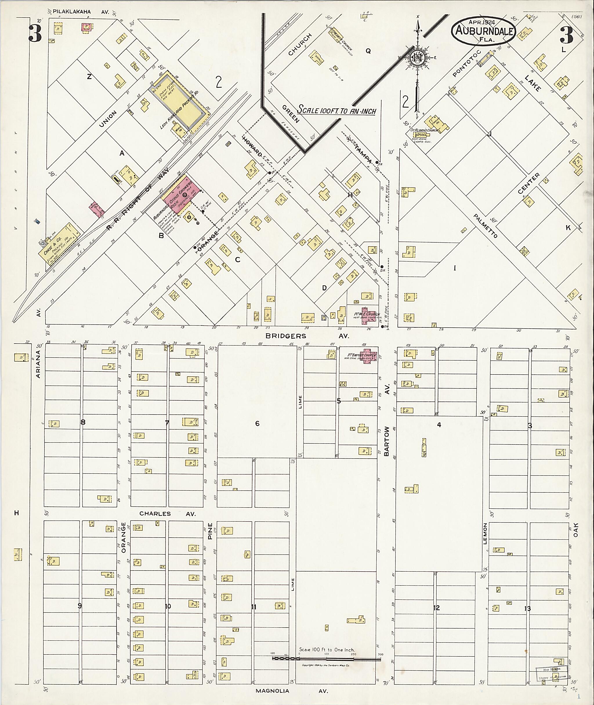 This old map of Auburndale, Polk County, Florida was created by Sanborn Map Company in 1924
