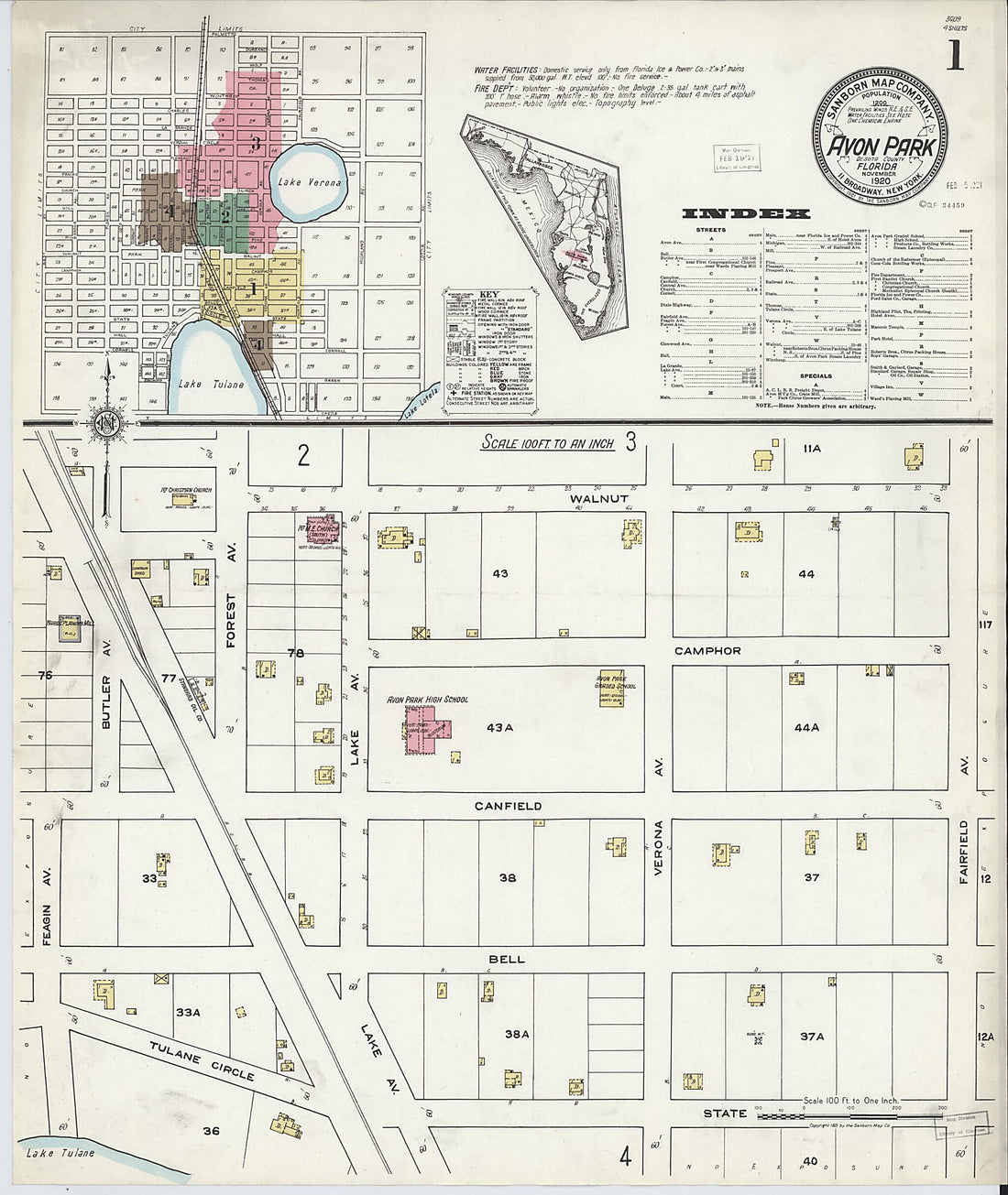 This old map of Avon Park, Highlands County, Florida was created by Sanborn Map Company in 1920