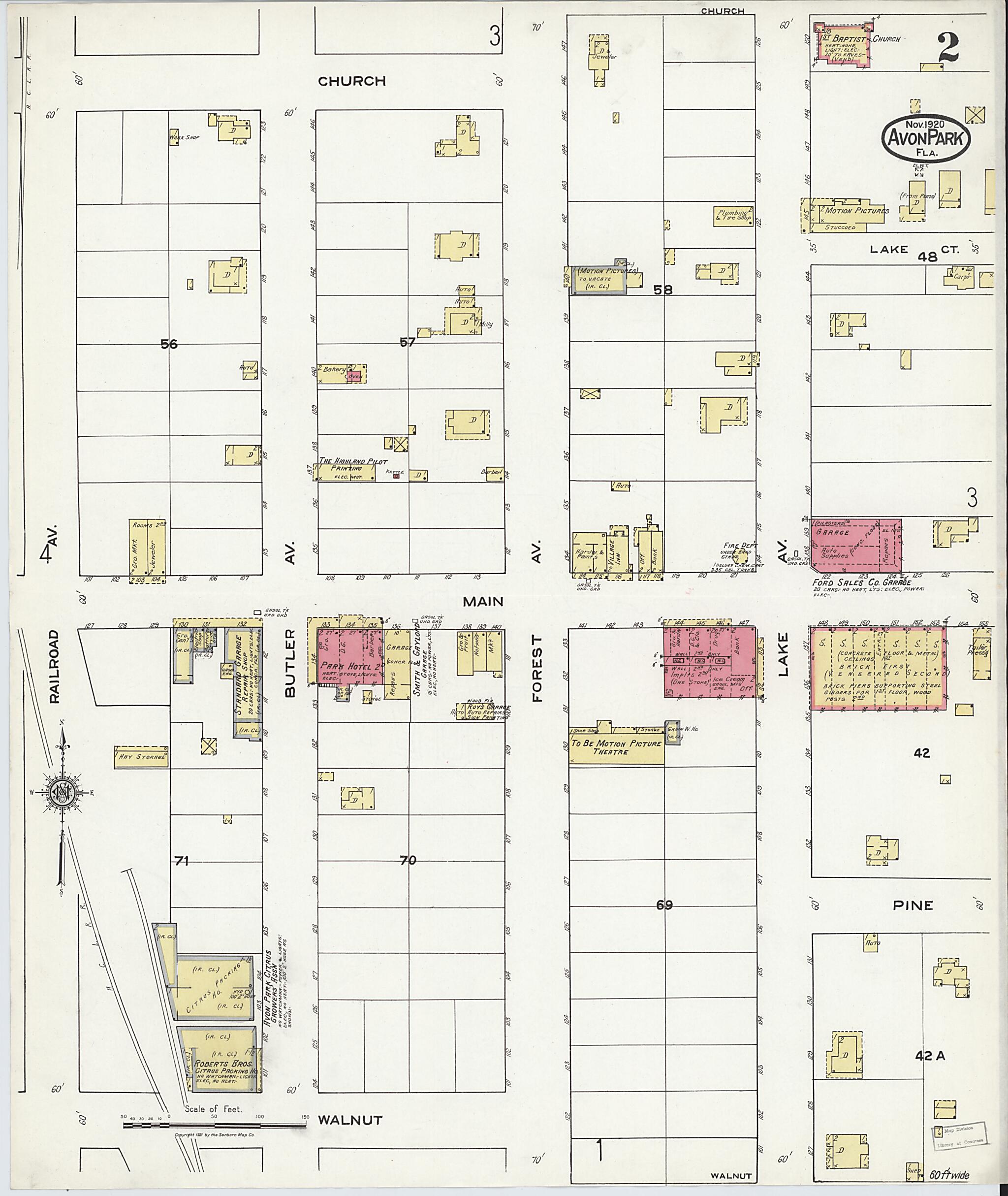 This old map of Avon Park, Highlands County, Florida was created by Sanborn Map Company in 1920