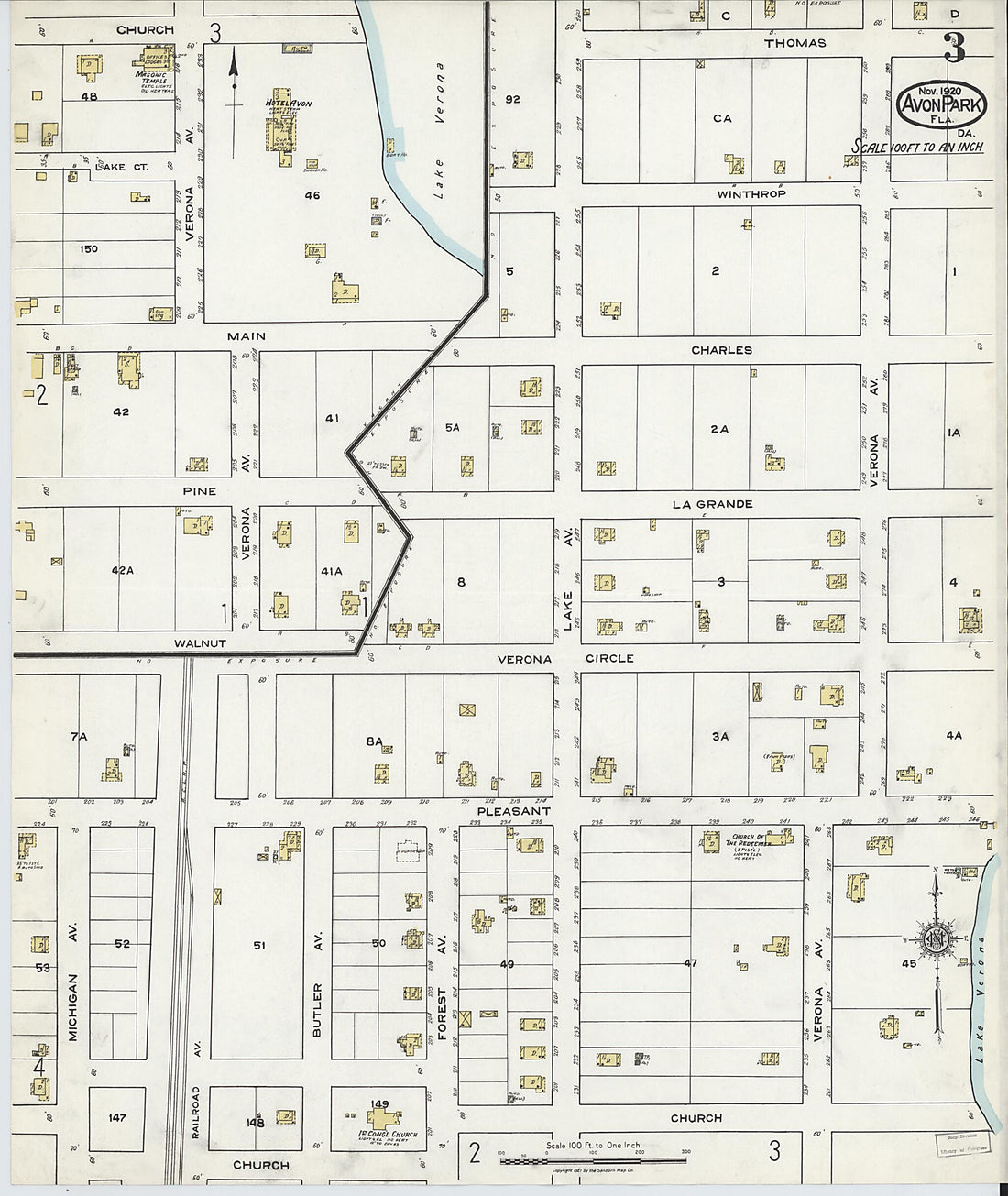 This old map of Avon Park, Highlands County, Florida was created by Sanborn Map Company in 1920