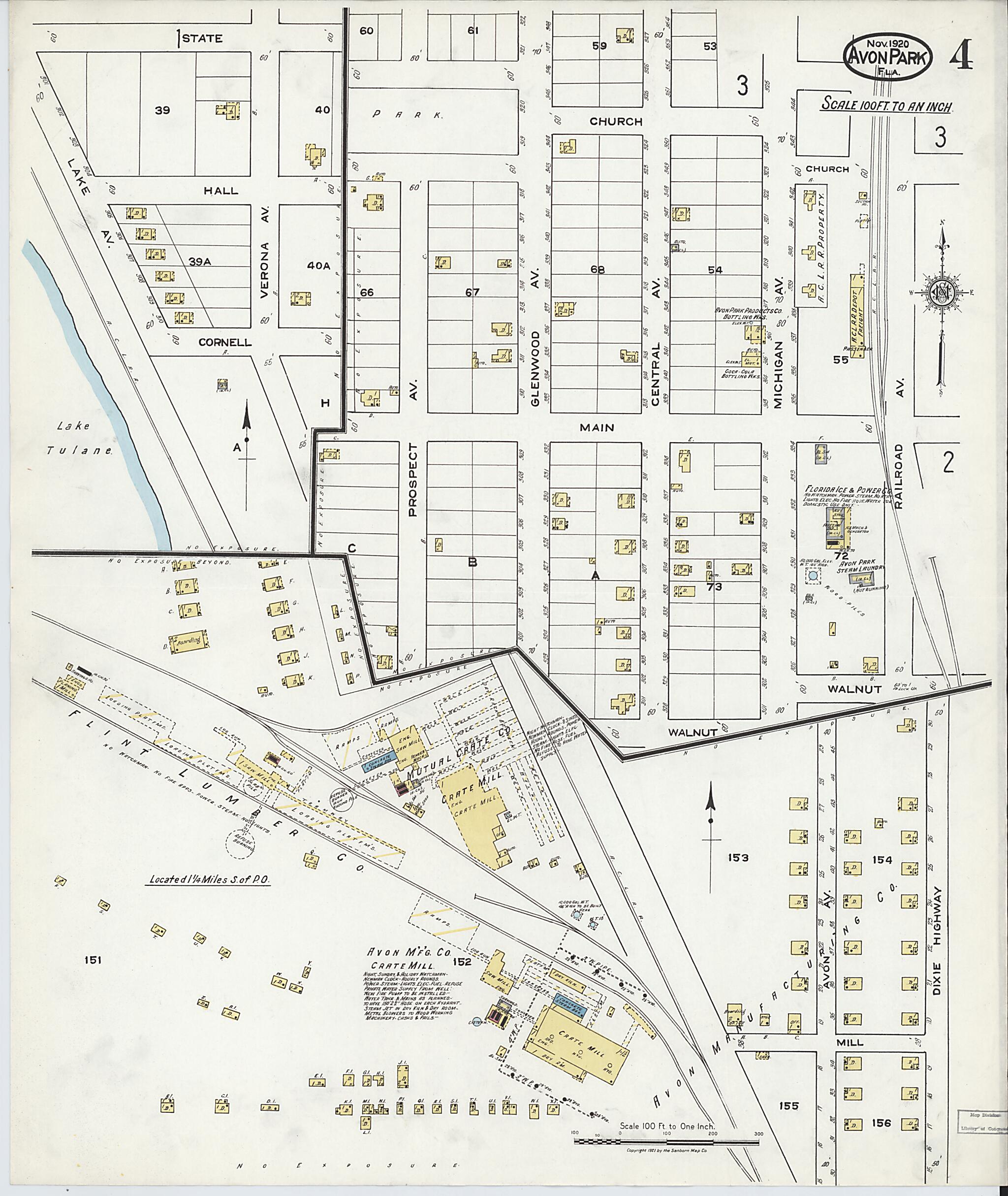 This old map of Avon Park, Highlands County, Florida was created by Sanborn Map Company in 1920