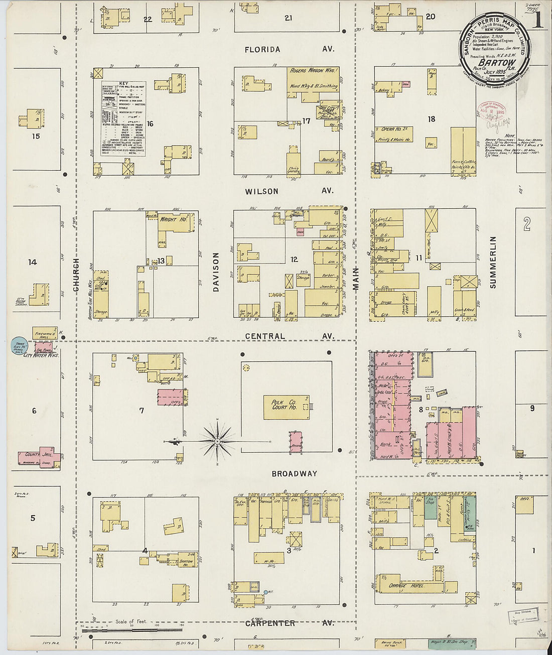 This old map of Bartow, Polk County, Florida was created by Sanborn Map Company in 1895