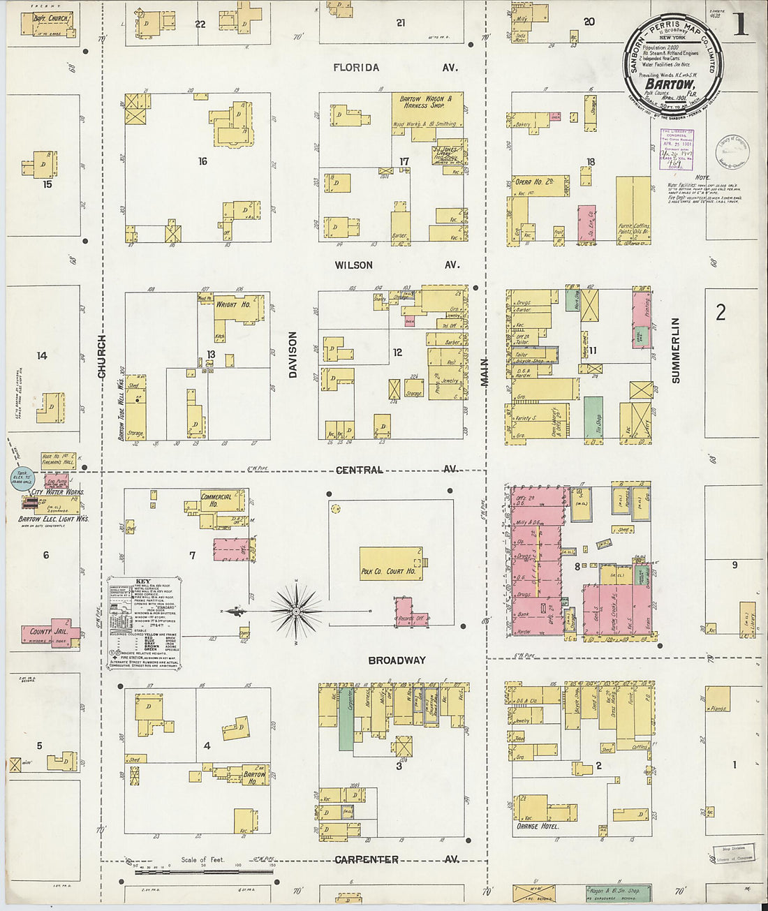 This old map of Bartow, Polk County, Florida was created by Sanborn Map Company in 1901