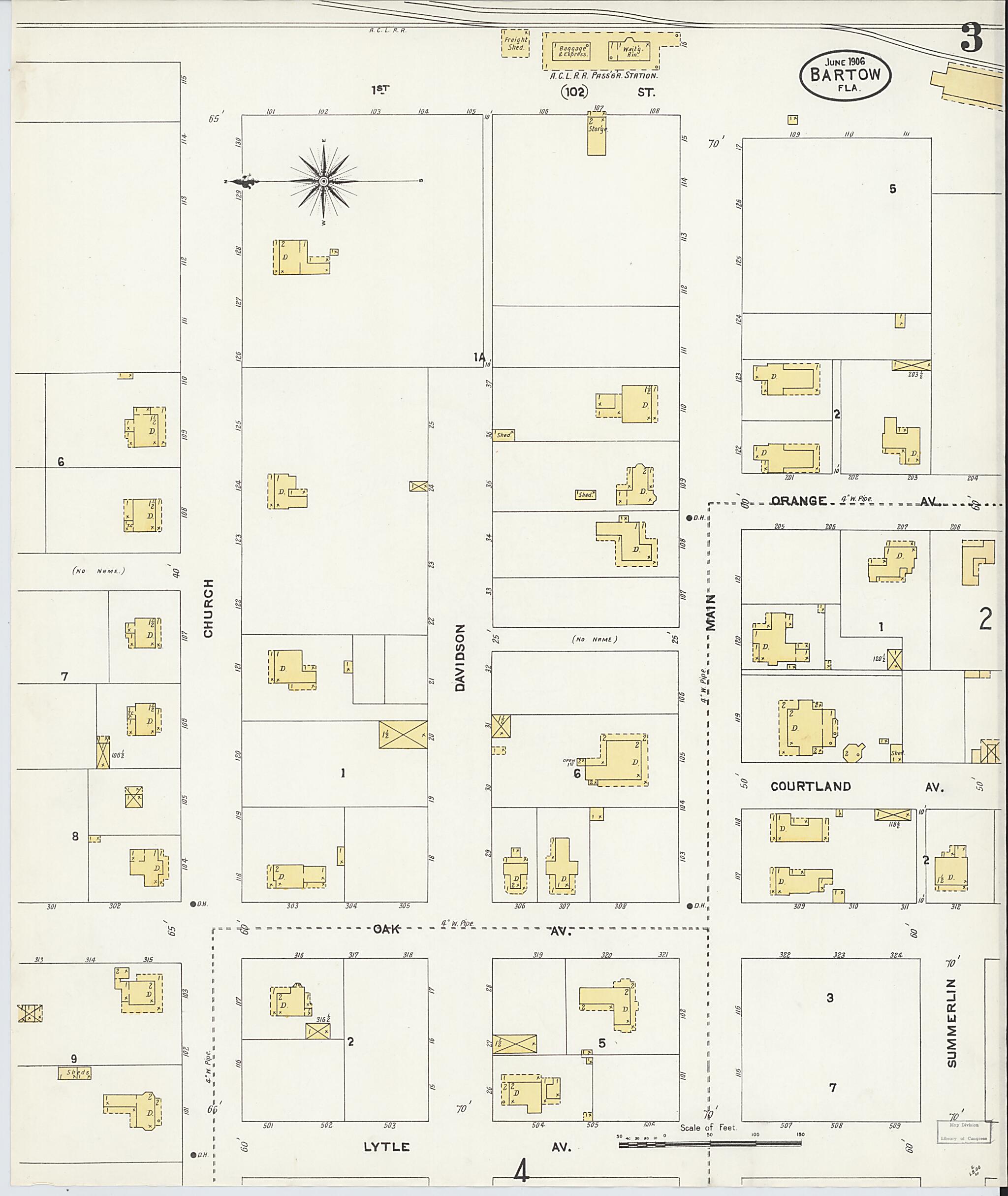 This old map of Bartow, Polk County, Florida was created by Sanborn Map Company in 1906