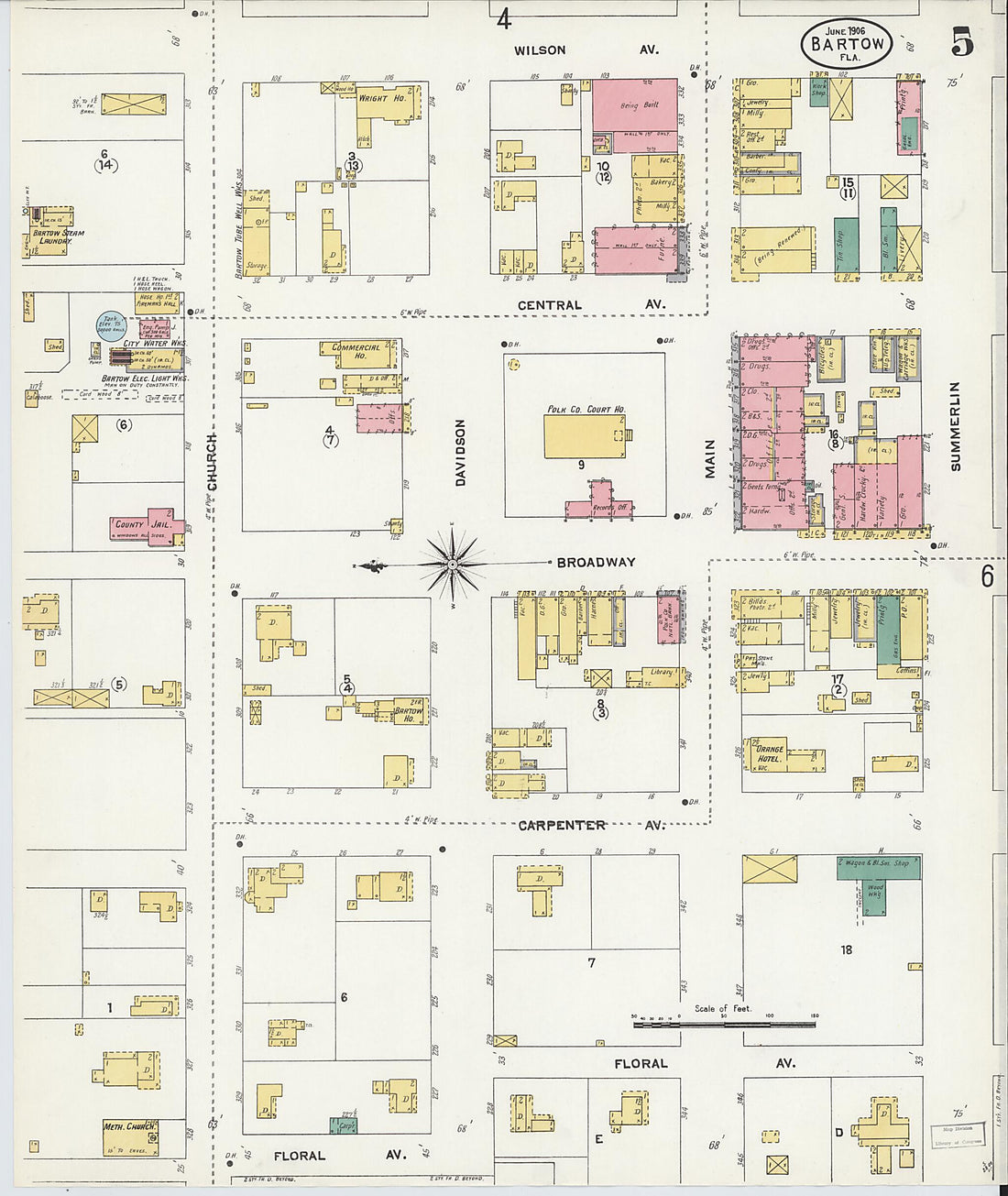This old map of Bartow, Polk County, Florida was created by Sanborn Map Company in 1906