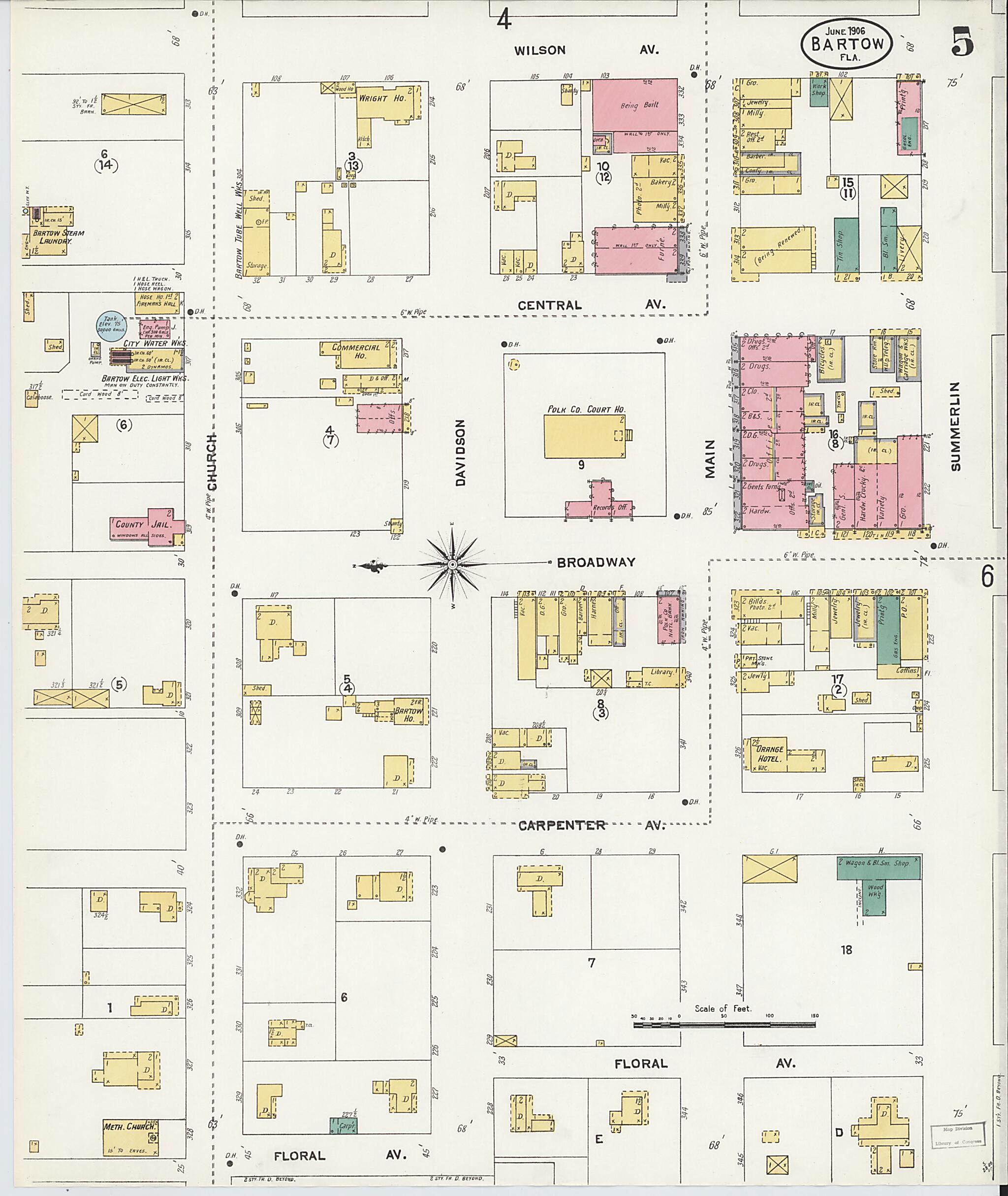 This old map of Bartow, Polk County, Florida was created by Sanborn Map Company in 1906