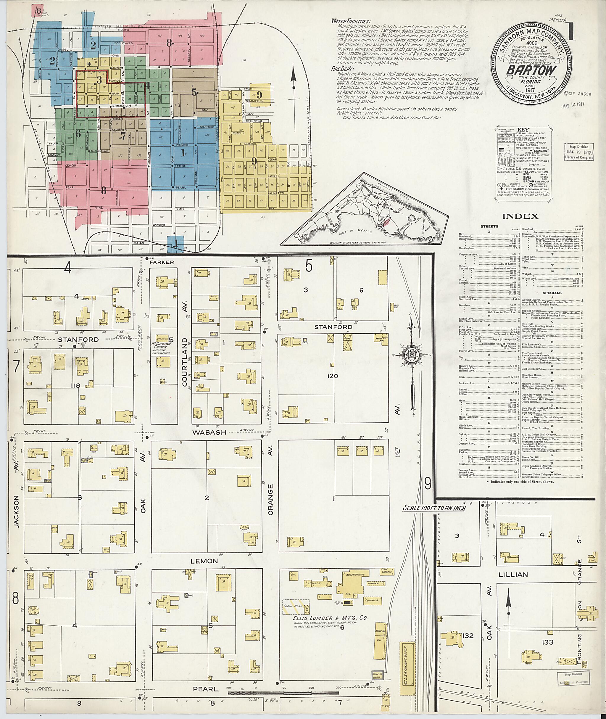 This old map of Bartow, Polk County, Florida was created by Sanborn Map Company in 1917